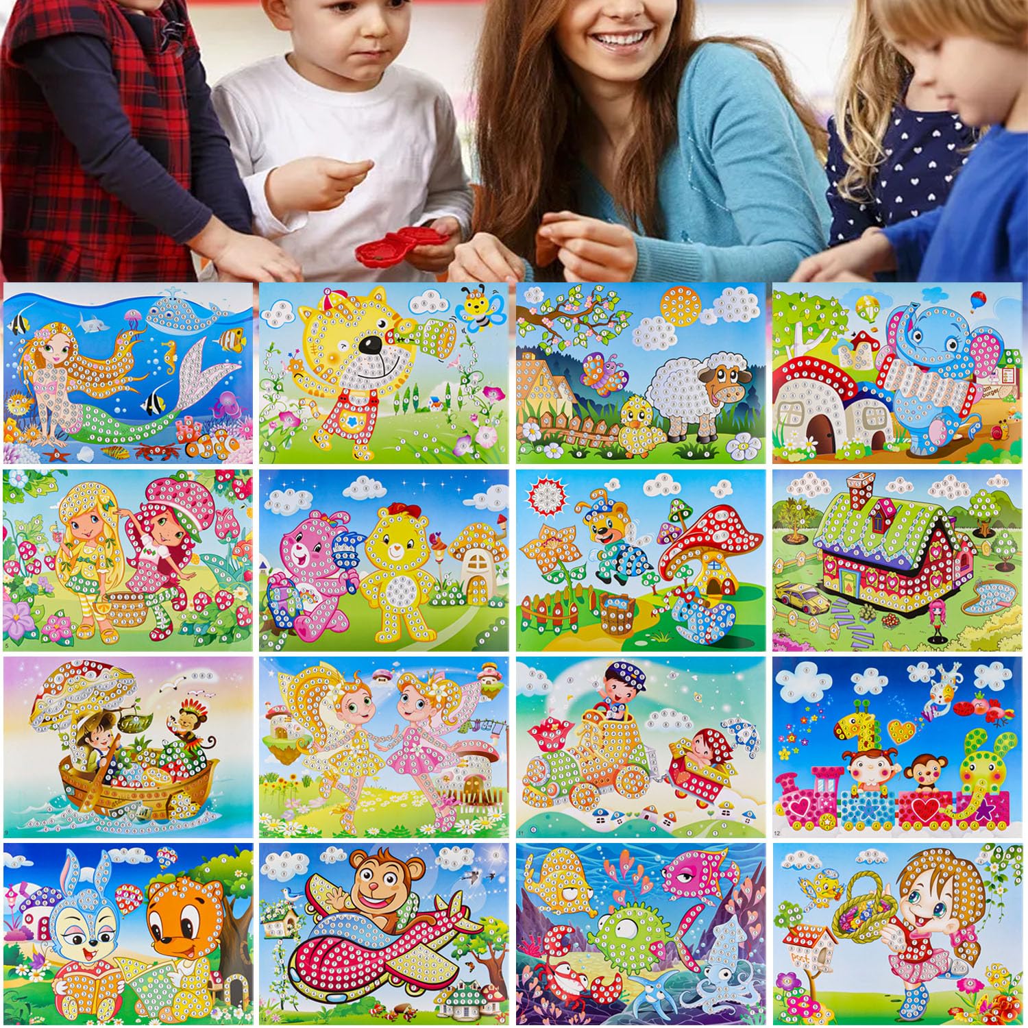 Fyihoxi Mosaik Steckspiel Für Kinder, 16 Bastelsets Mit Aufklebern, DIY Malerei & Lernspielzeug Zur Förderung Der Feinmotorik
