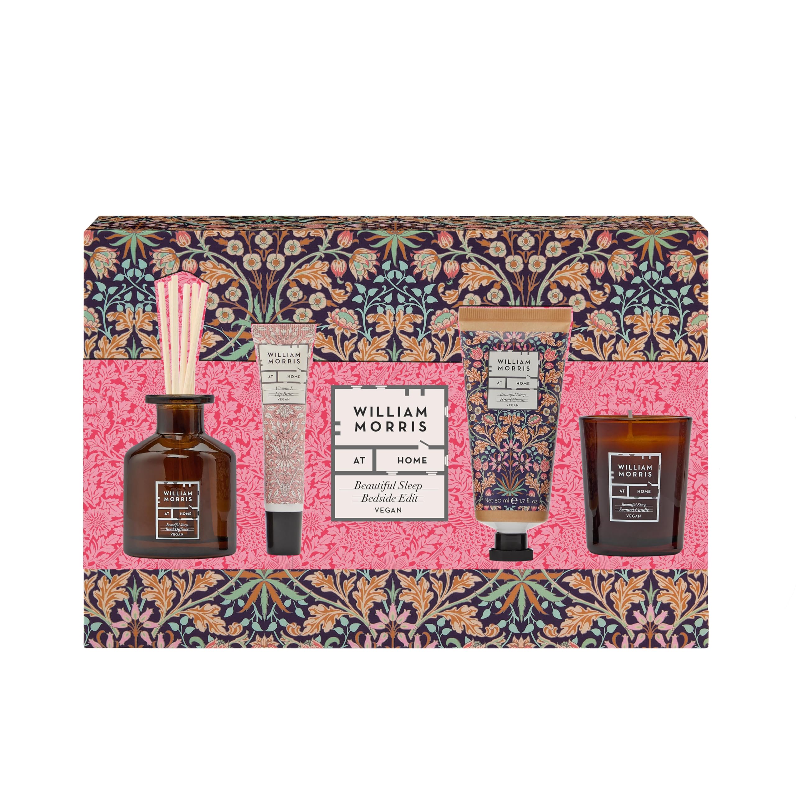 William Morris At Home Hand Cream 50ml, Lip Balm 10ml, Diffuser 60ml, Votive Candle 70g, Travel Size, Vegan and Cruelty Friendly, Beauty Gift for Her, Home Fragrance, Brown