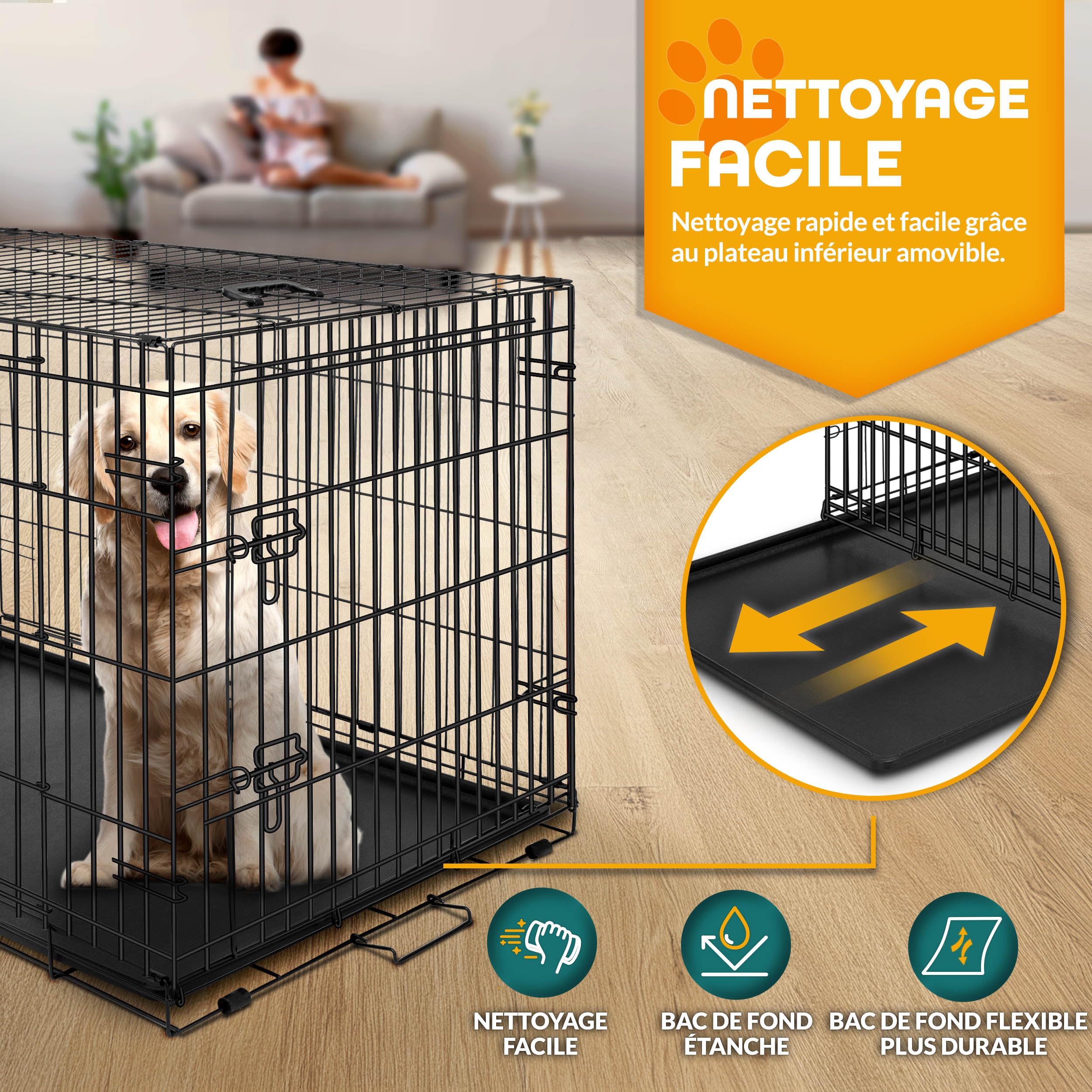 TRESKO Cage de transport pour chien pliable | 2 portes | Transportable | Caisse de transport en métal (S - 62 x 45 x 52 cm)