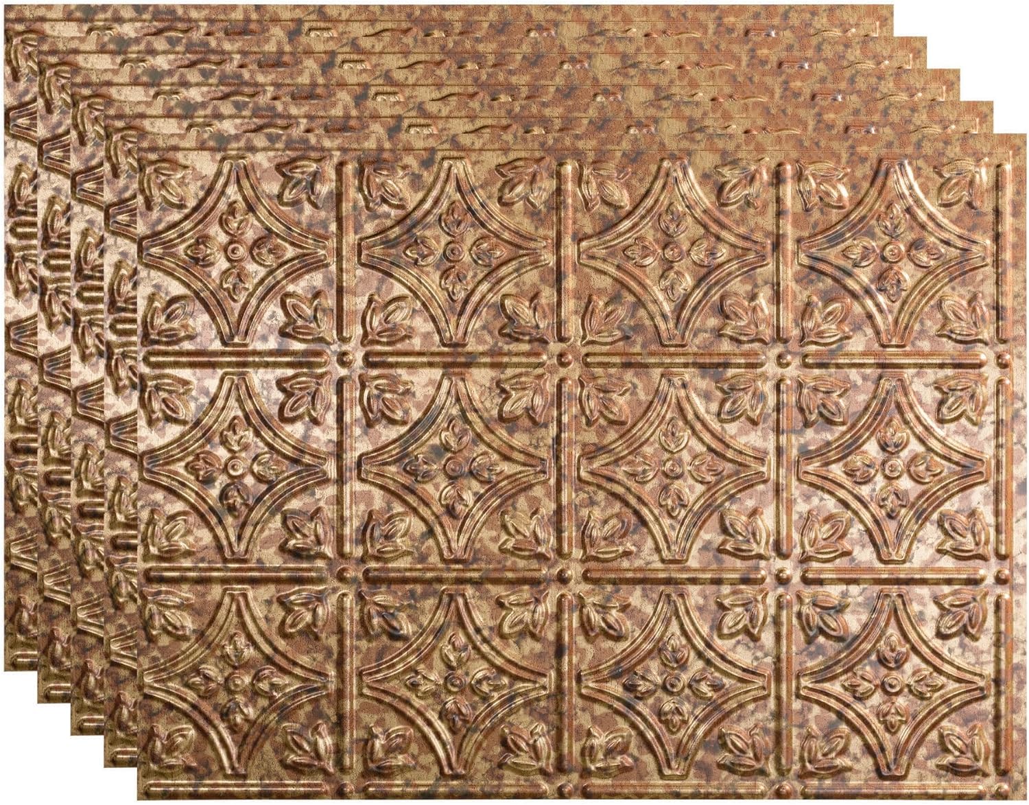 FASÄDE Traditional Style/Pattern 1 Decorative Vinyl 18in x 24in Backsplash Panel in Cracked Copper (5 Pack)