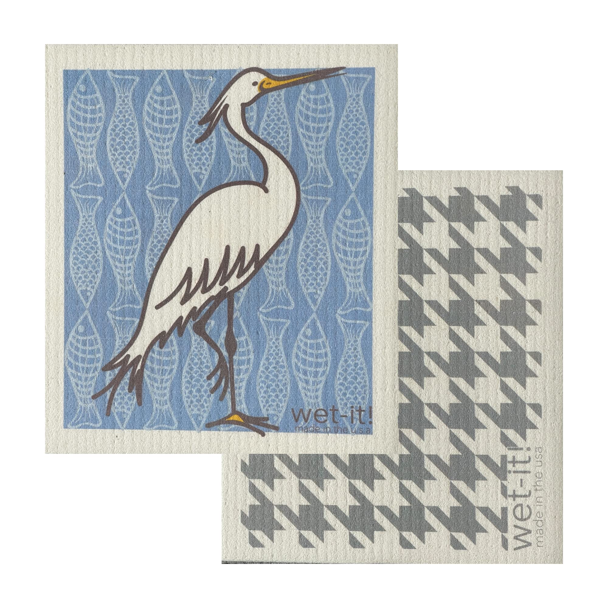 Swedish Dishcloth Set (Heron and Gray Houndstooth)