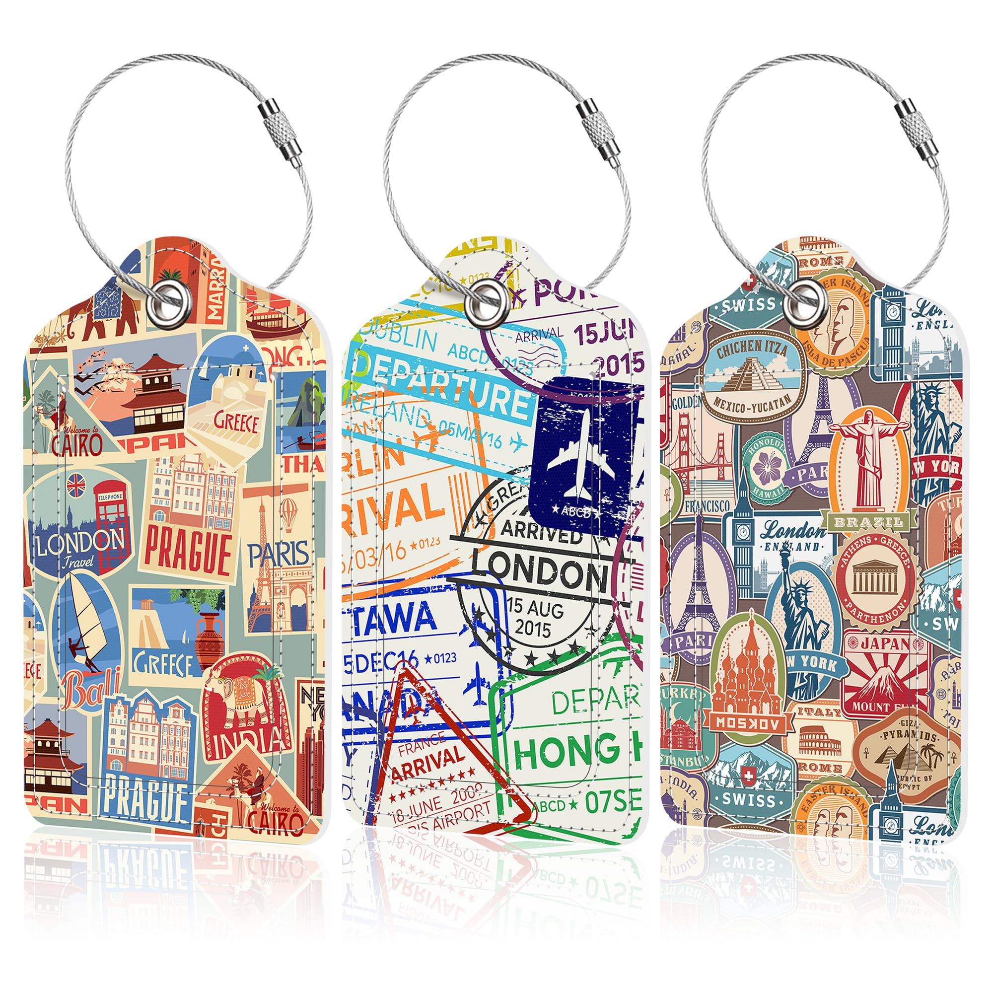 3 Pack Travel Stamp Luggage Tags for Suitcases