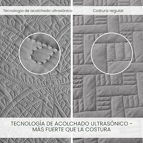 Vista 3 de Love's cabin - Juego de edredón tamaño King, color gris, colcha de verano, microfibra ligera, estilo moderno de moneda, para todas las estaciones, 3