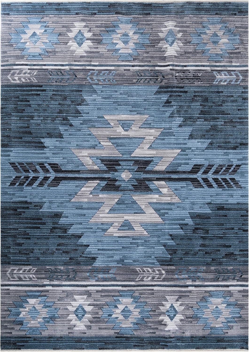 HR- Southwestern 5x7 Rug Navajo Native American Inspired Modern Faded Tribal Floorcover Area Rugs Navy Blue Gray Silver Color