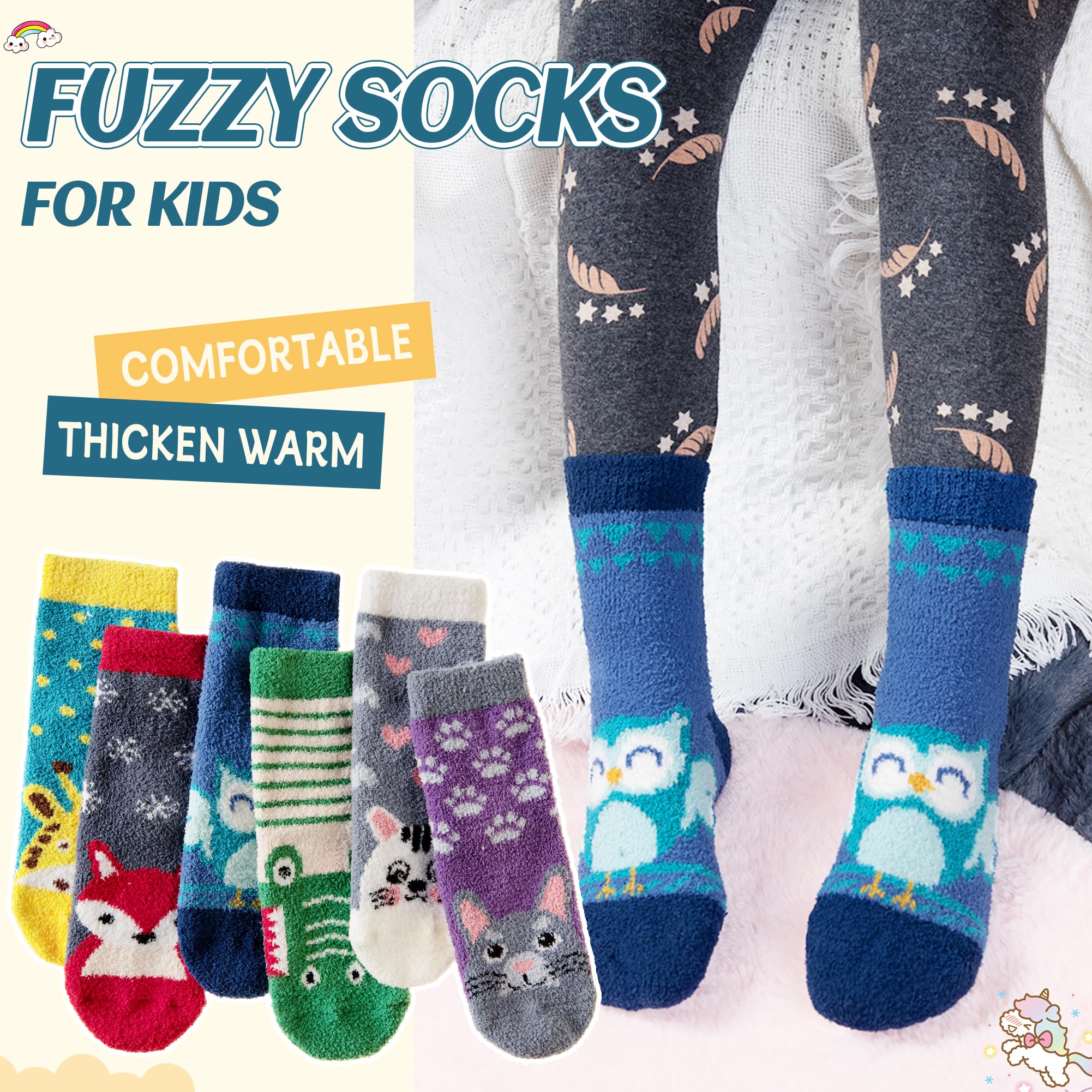 Eyean Calcetines peludos para niños, antideslizantes, suaves, esponjosos, cálidos, acogedores, para cabaña, 6 pares