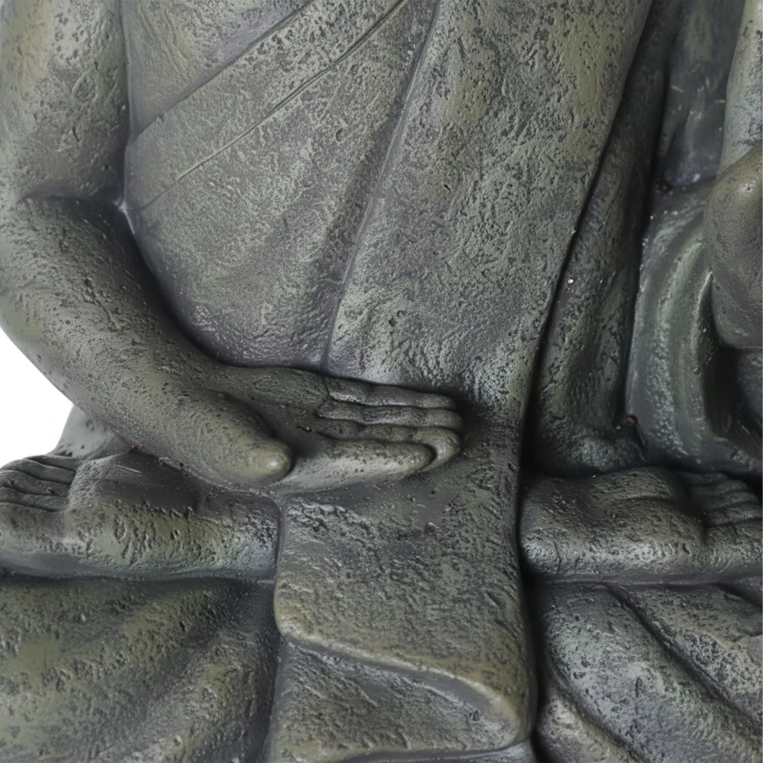Relaxdays Statue Bouddha Assis, 52 cm, polyrésine, résistante intempéries et Gel, déco Jardin Salon Vintage, Anthracite