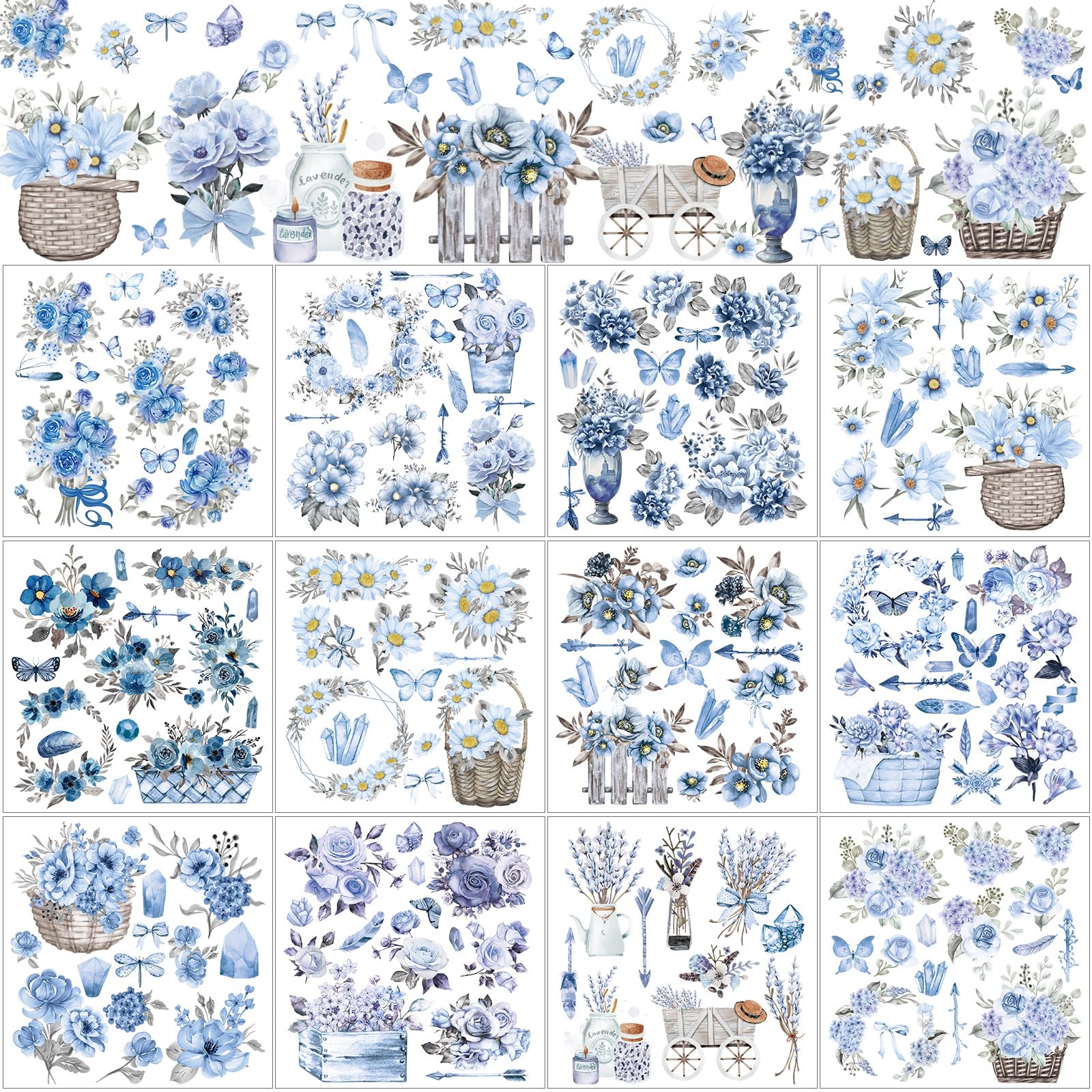 BBTO 12 Sheets Rub on Transfers for Crafts and Furniture Rub on Transfer Stickers Decals for Wood DIY Paper Home Decor, 5.5 x 5.7 Inch(Vivid Flower)