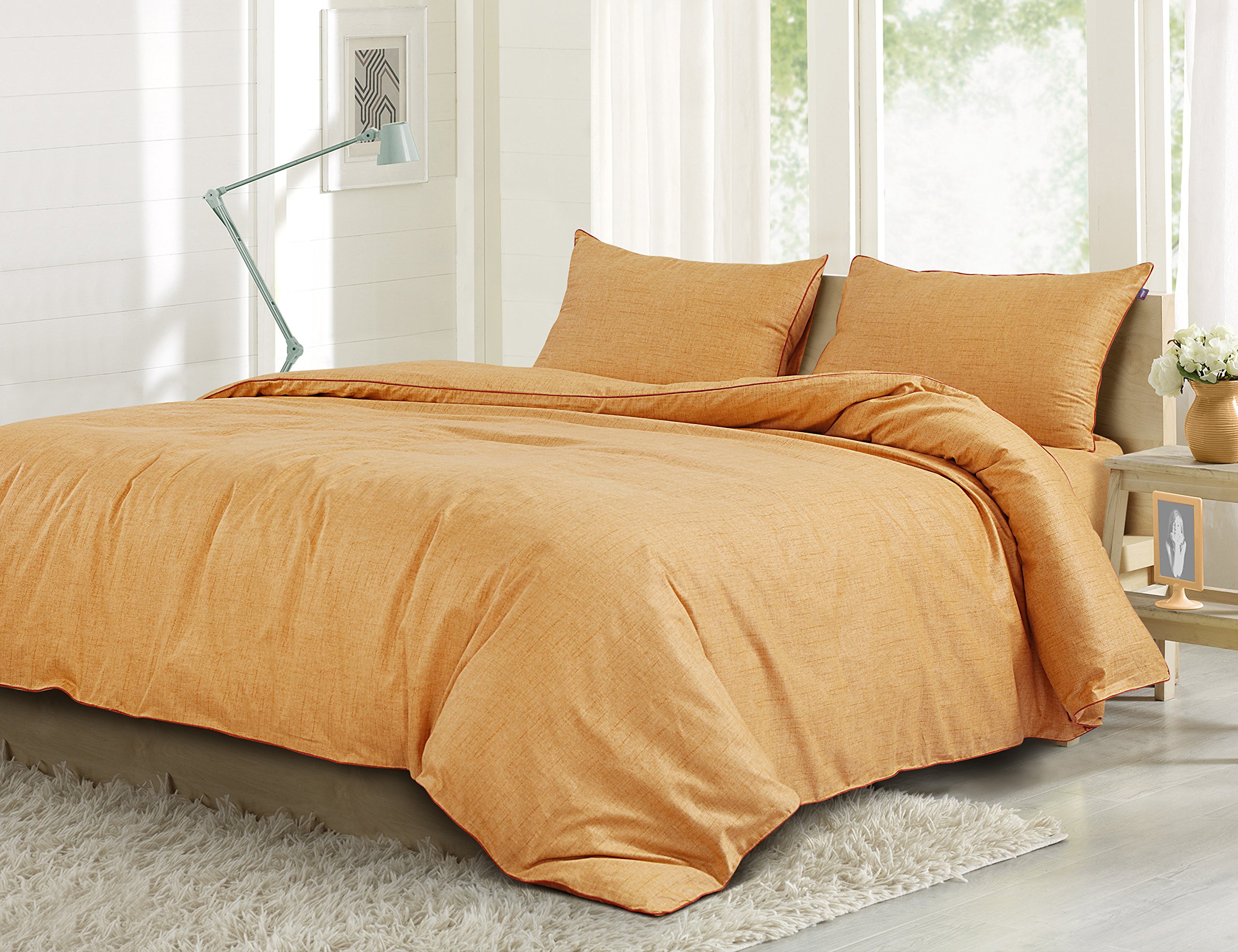 SPREAD SPAIN Grain de Glace Cotton Quilt Cover with Unique Grain Texture Design | 400 Thread Count King Size Quilt Cover for Blankets & Quilts | Ultra Soft Razai Cover - 90 x 108 inch, Gold