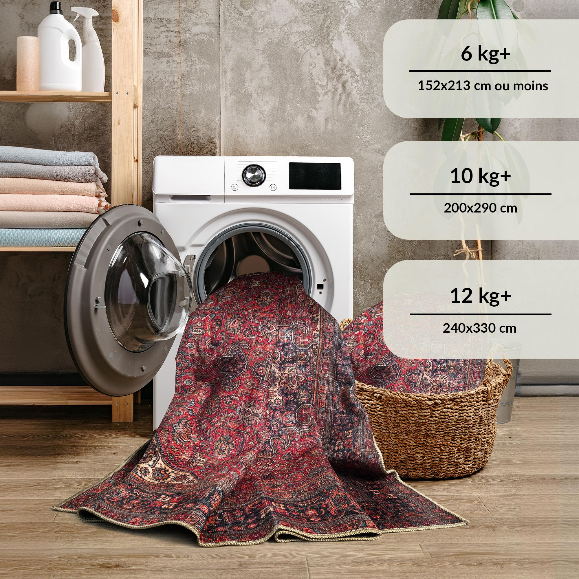 artyrugs Tapis Lavable en Machine, 152x213cm, 75% Coton Recyclé, Poils Courts, Dos Antidérapant, Ne Perd Pas Ses Fibres, Tapis pour Salon, Chambre, Cuisine, Couloir, Bureau, Rouge Carmin