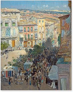 CLOUD NINE PRINTS | South of France Art, Vintage Impressionist Print - Mediterranean Landscape Wall Art, French Country Decor, Busy Marketplace Art (5x7 Print - Unframed)