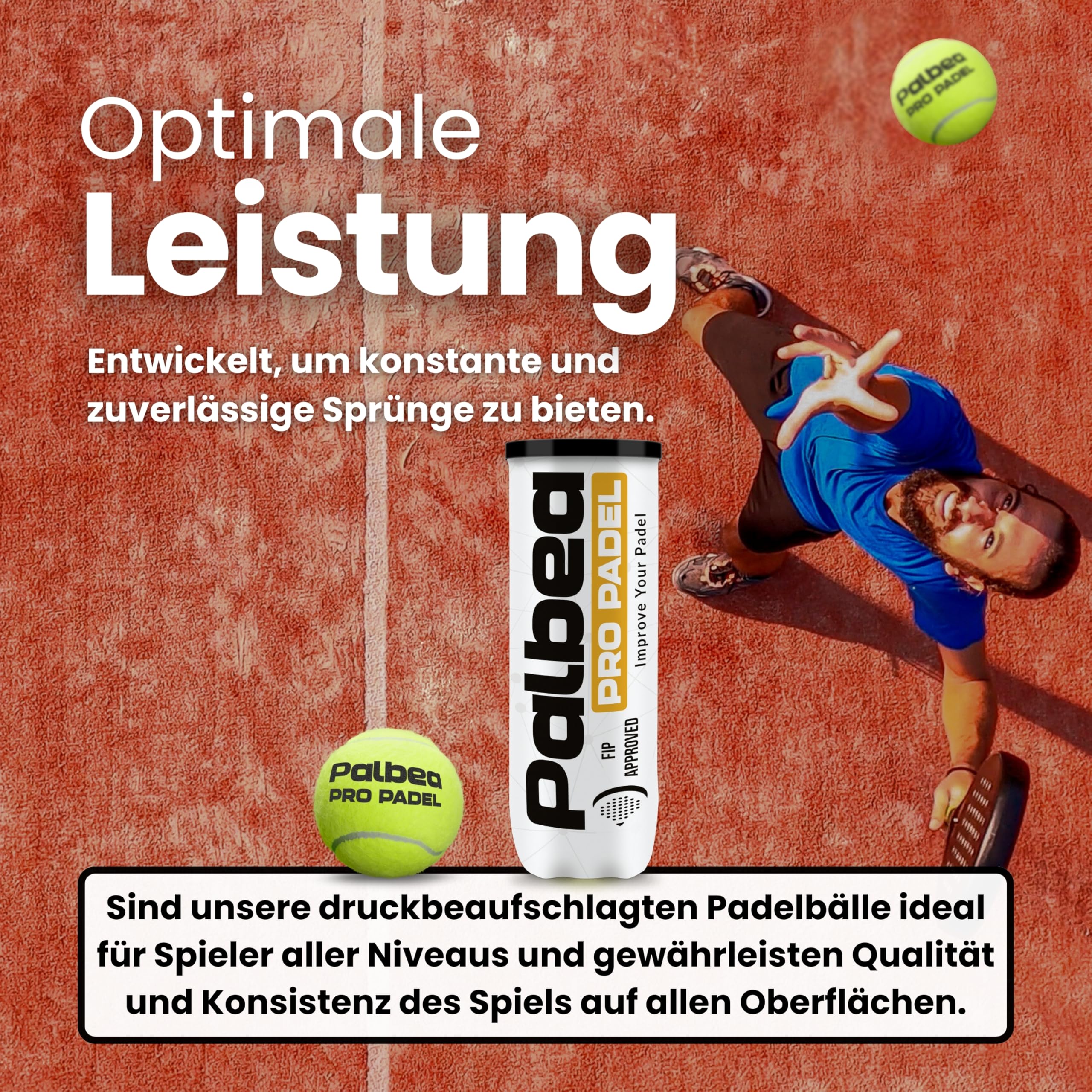 Palbea PRO Padel - FIP Zugelassene Padelbälle - 1 Karton x 6/9/12/14/20/24 Röhren - Padel Bälle mit HV Filz für Hohe Sichtbarkeit. Premiumqualität. Für Training und Turniere. Langlebig und Schnell.