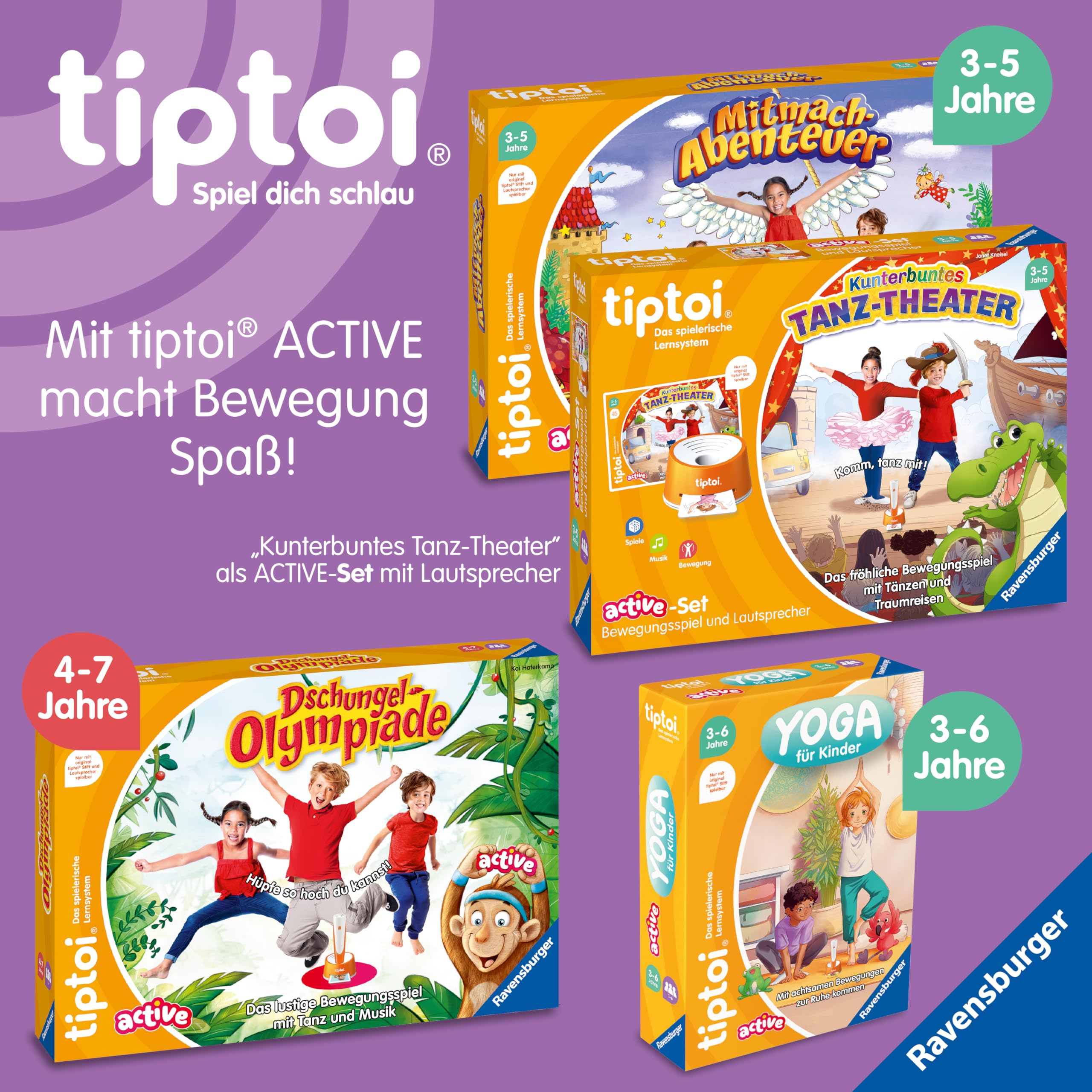 Ravensburger tiptoi® Spiel 00122 Active Set Kunterbuntes Tanz-Theater, Bewegungsspiel ab 3 Jahren