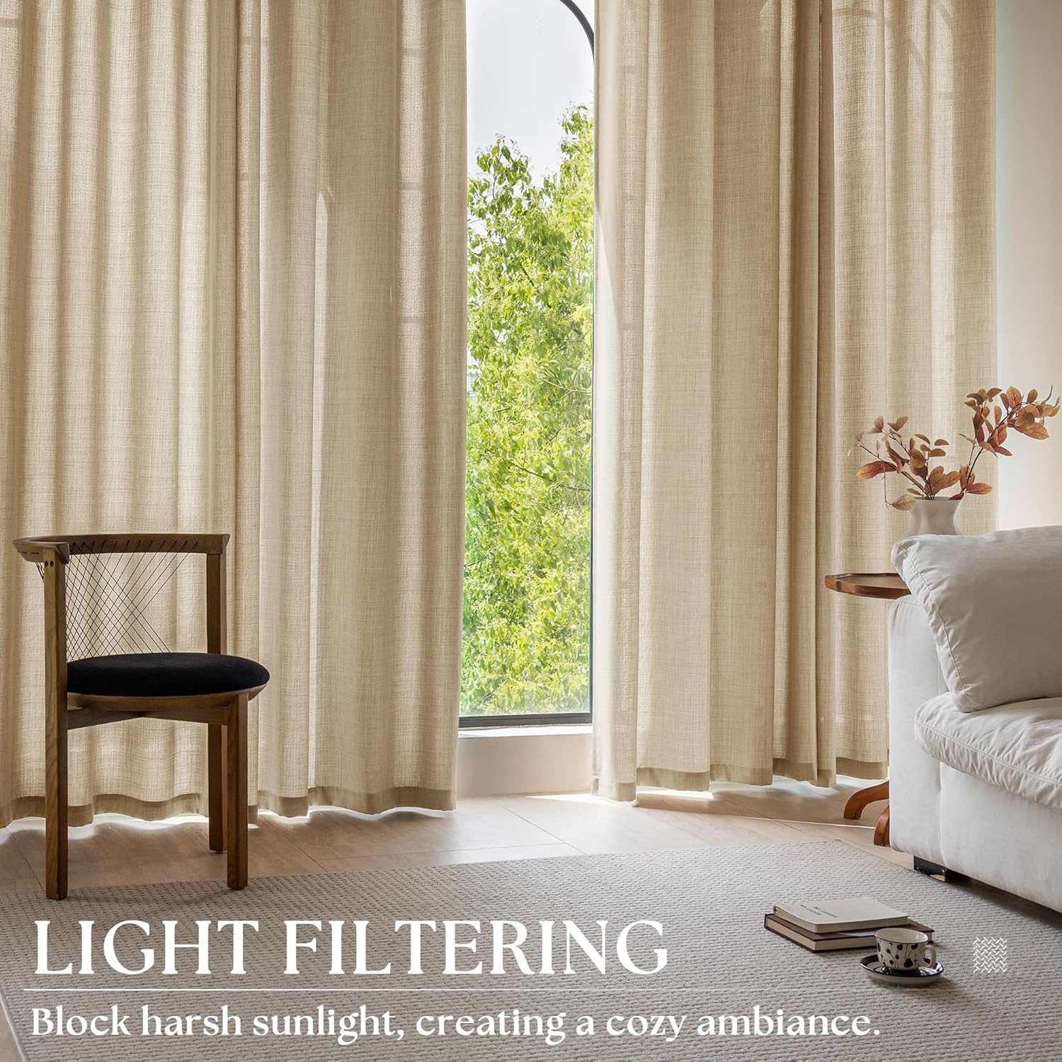 Oatmeal Grommet Curtains 96 Inches Long for Living Room Dining 2 Panels Set Sand Beige Drapes Semi Sheer Light Filtering Boho Farmhouse Neutral Floor to Length Bedroom Window Curtains 96 Inch Length