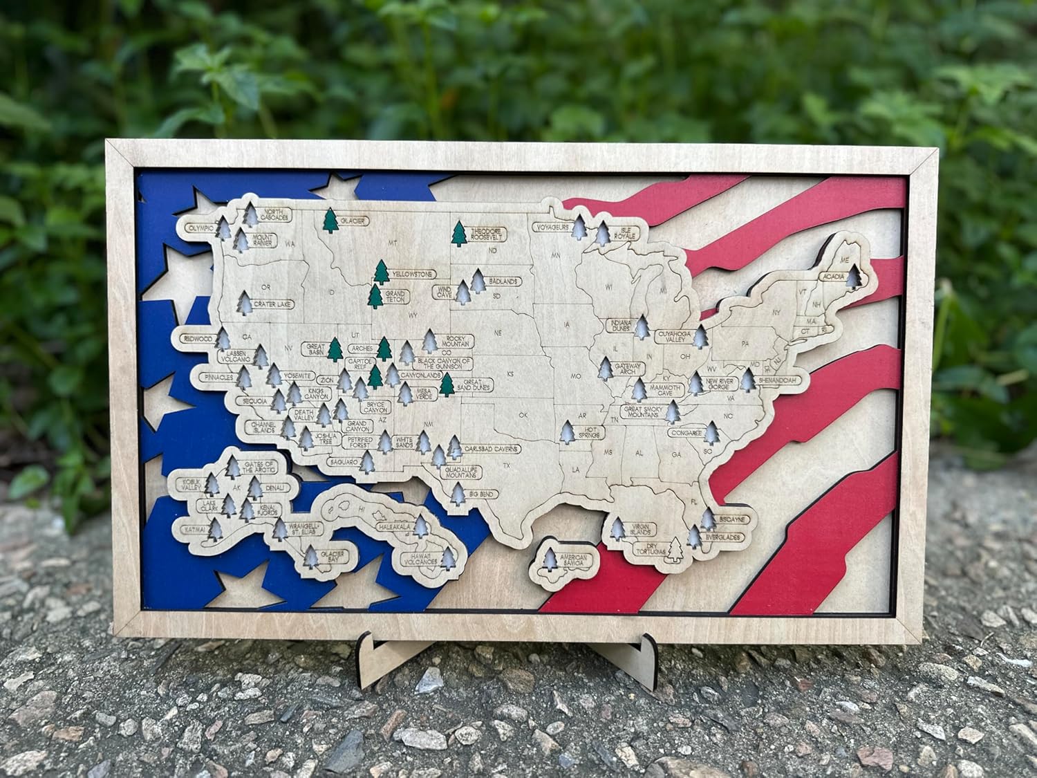 Personalized Wooden US National Parks Map,Custom National Parks Travel Map,Natural Wall Art,Gift for Hiker,Camping Gift (America)