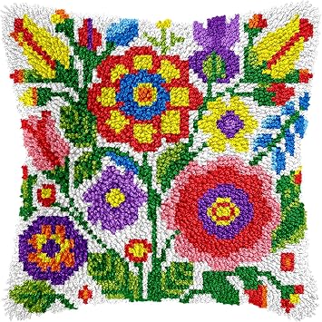 Colorful Flowers Latch Hook Kits for Adults Beginners, Hook Pillow Cover