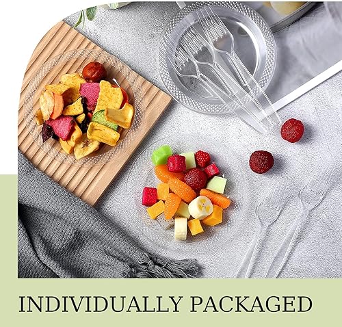Miniatura 9 de 600 platos de postre de plástico de 6 pulgadas con tenedores que incluyen 300 platos desechables de plástico transparente para aperitivos, 300