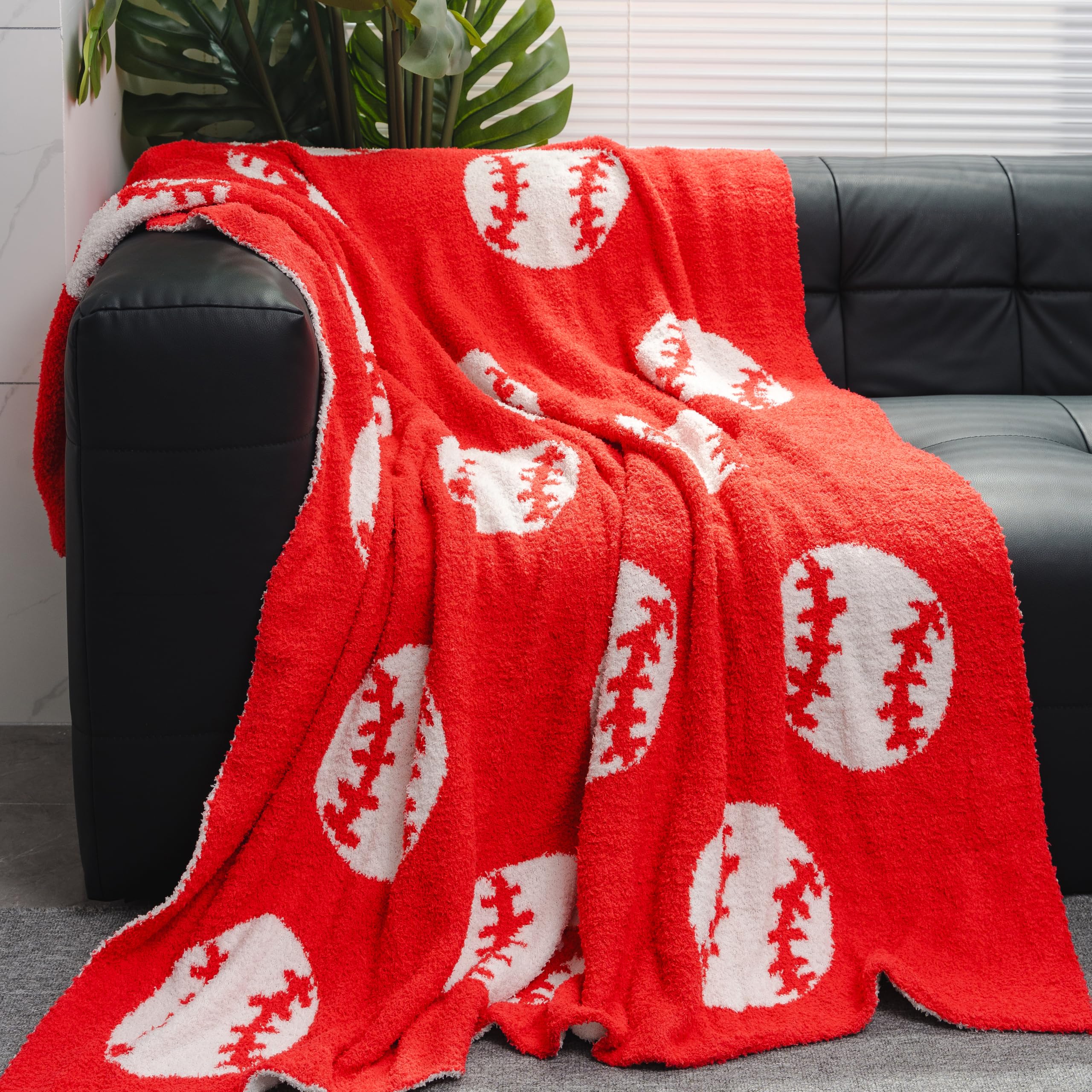 Soft Baseball Pattern Blanket Cozy Throw Blanket Perfect for Home Decor and Gift Giving, Soccer Sports Blanket Plush Bedding Created for Adults, Red, 50"x60"