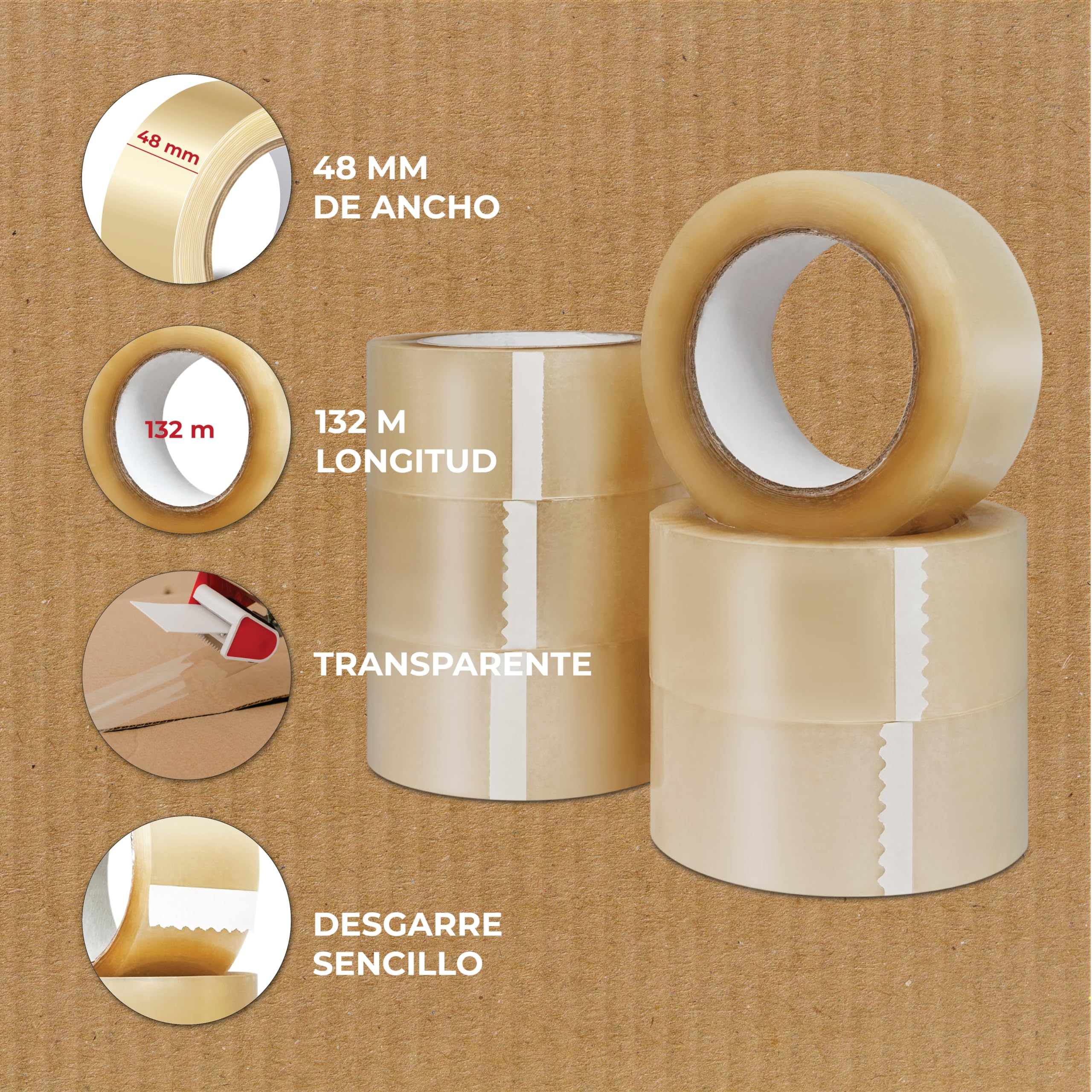 MUNTRADE Nastro adesivo trasparente da imballaggio | 48 mm x 132 m (36 rotoli) | Nastro da imballaggio trasparente, sigillante trasparente