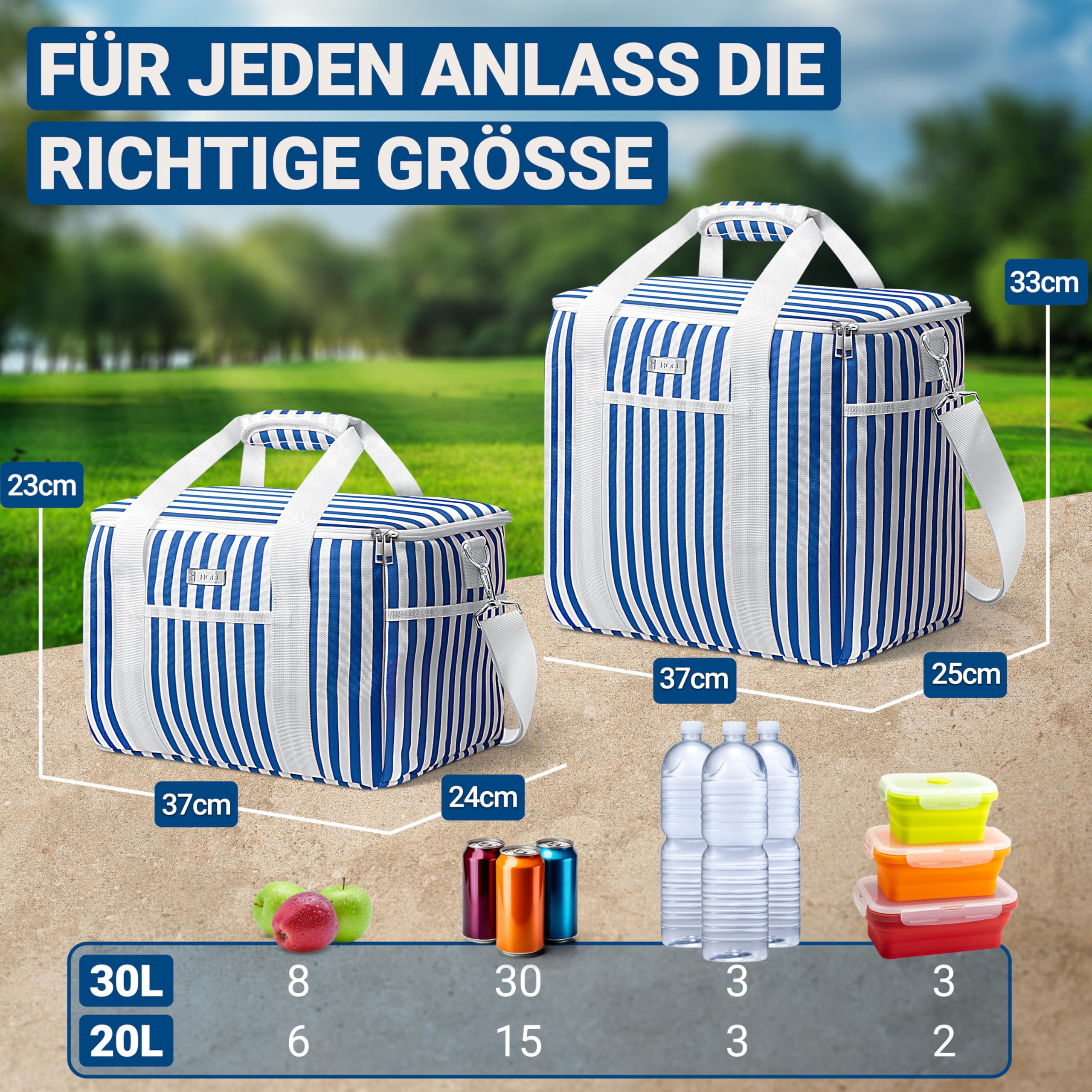 HOEL Kühltasche 20L 30L faltbar isoliert wasserdicht auslaufsicher Thermotasche Lunchtasche