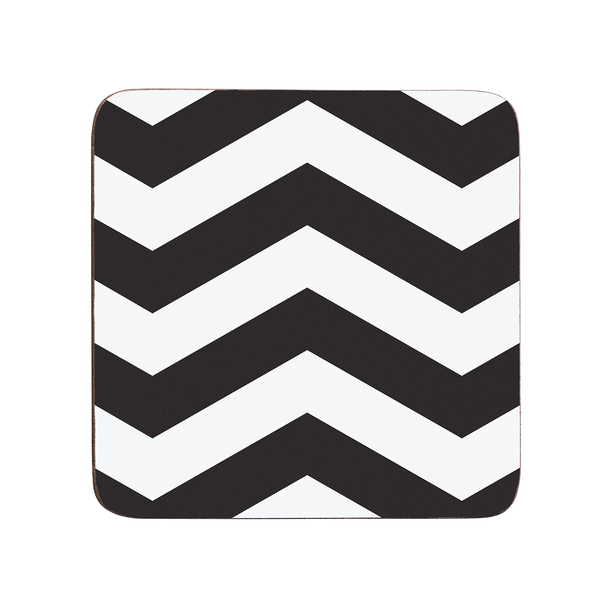 Premier Housewares Set Di 4 Sottobicchieri In Sughero Con Motivo Chevron Nero - Proteggi Tavolo E Superfici Con Stile
