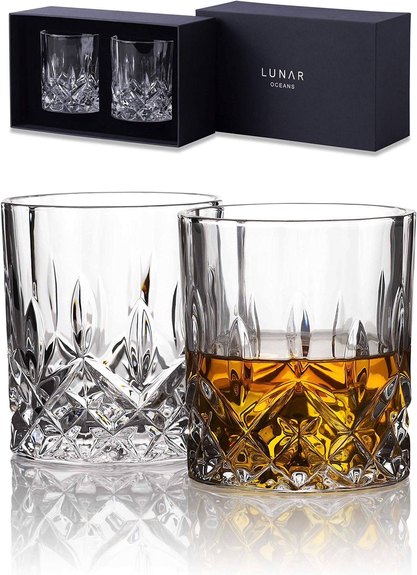Lunar Oceans Crystal Whiskey Glass Tumblers, Set of 2 Gift Boxed