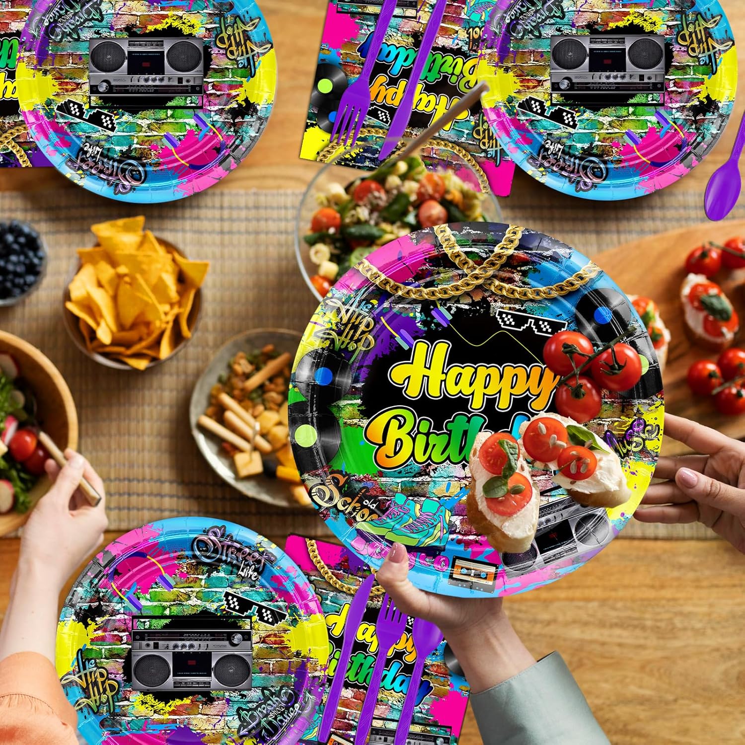 80s Birthday Decorations 280 PCS Back to The 80s 90s Backdrop Balloons Hip Hop Plates Napkins Cups Party Supplies Serve 24 Decades Party Decorations