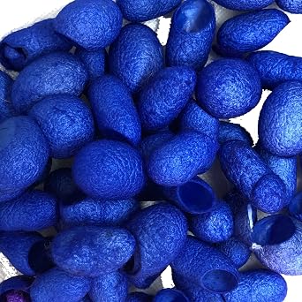 Hand Dyed Silk Cocoons, Silk Cut Cocoons, Mulberry Silk Fibres, Selection Pack of 30 Cut Silk Cocoons (Bleu Royal)