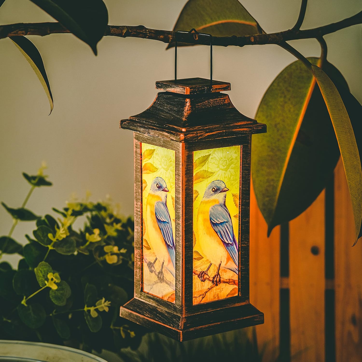 Solar Lantern Outdoor Waterproof , Hanging Lamp Lights Birthday Gifts for Garden Decor Birthday Gifts for Women Mom and Grandma Solar, Blue Bird, 10" H, Yard