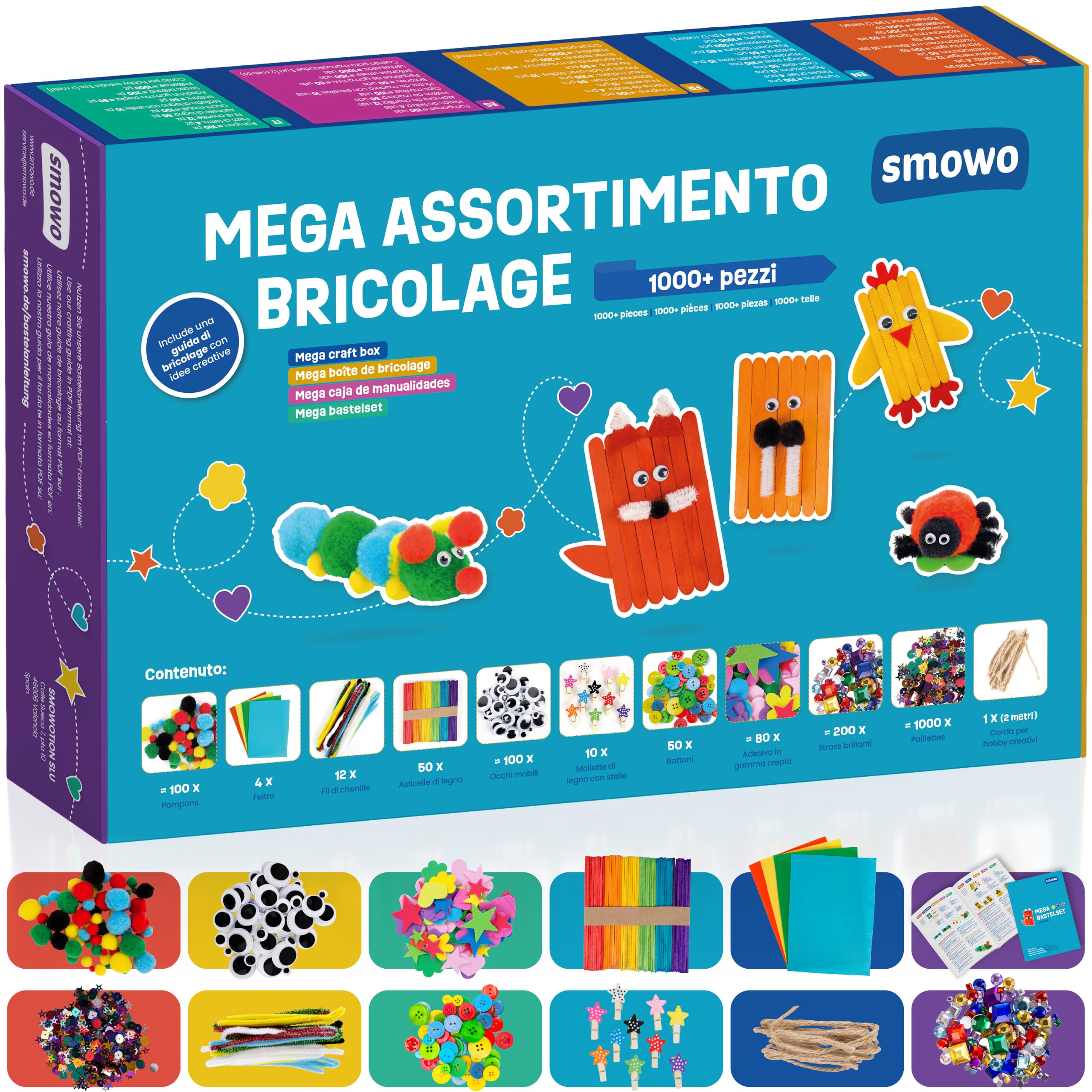 Smowo® Kit Lavoretti Creativi per Bambini - Grande Set di Bricolage con Scovolini e Materiale Vari, Ideale per Ragazze e Ragazzi
