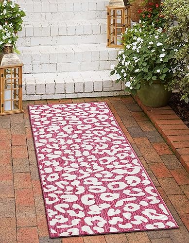 Miniatura 3 de Unique Loom Outdoor Safari Collection - Alfombra de área - Leopardo (2 pies x 6 pies 1 pulgada, color magentamarfil)