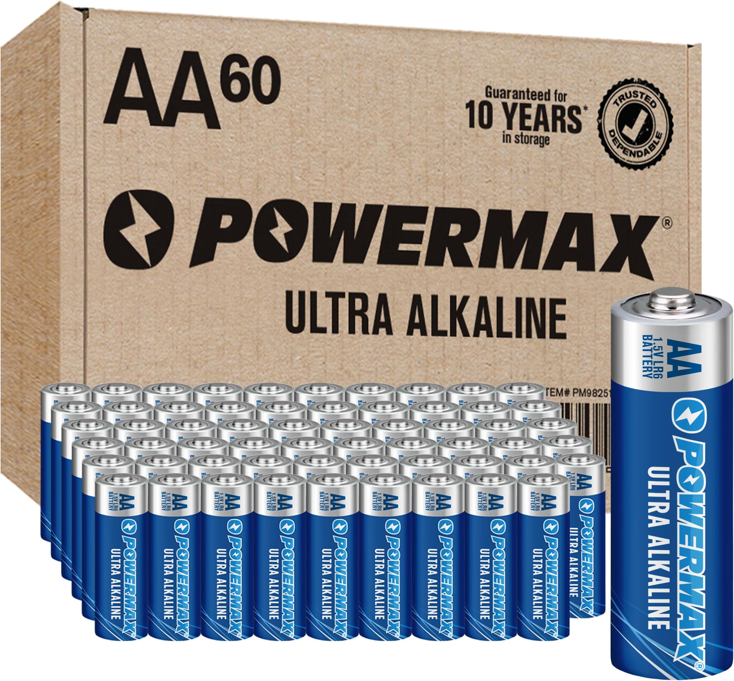 60-Count AA Batteries, Ultra Long Lasting Alkaline Battery, 10-Year Shelf Life, Reclosable Packaging