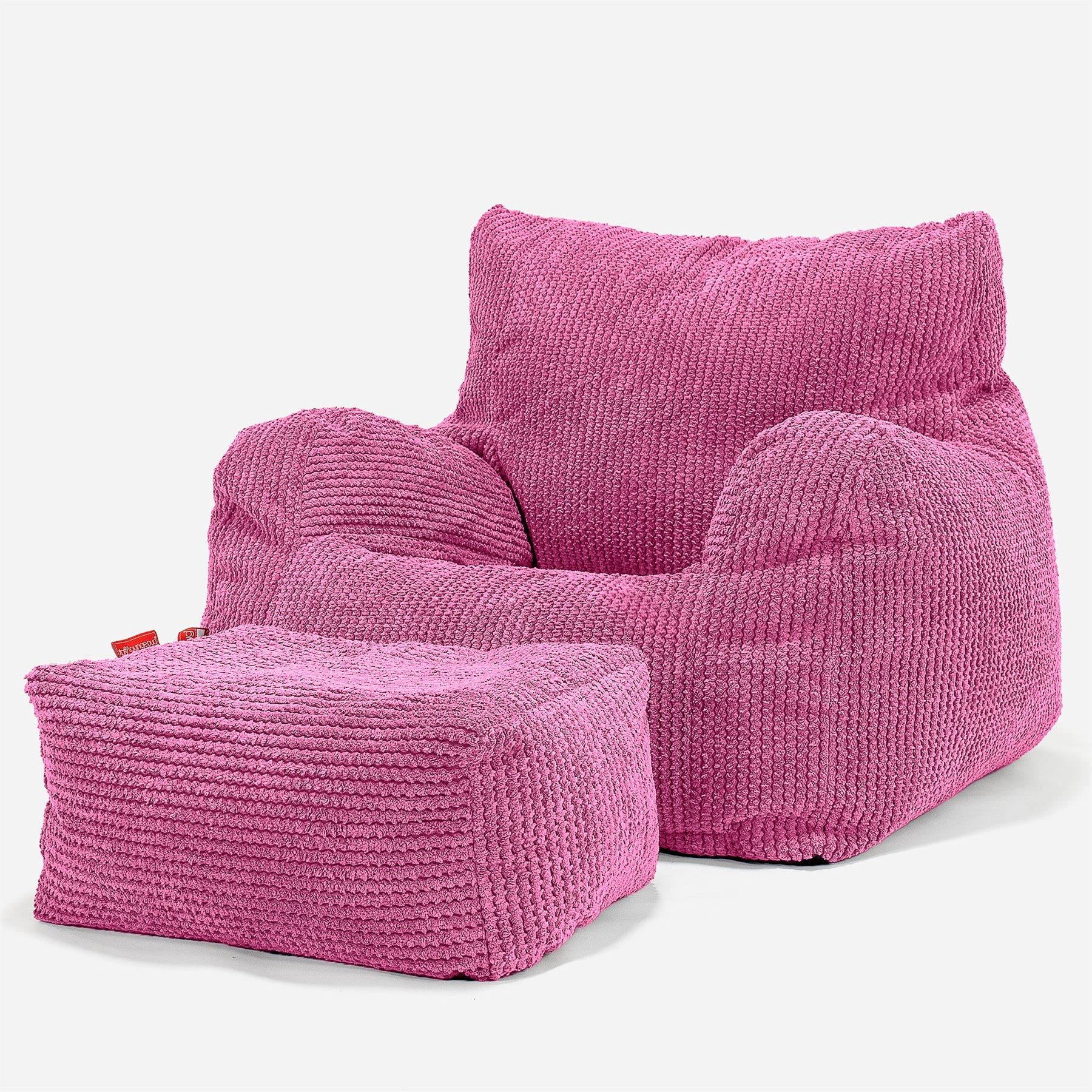 Lounge Pug Armchair Bean Bag + Footstool - Pom Pom Pink