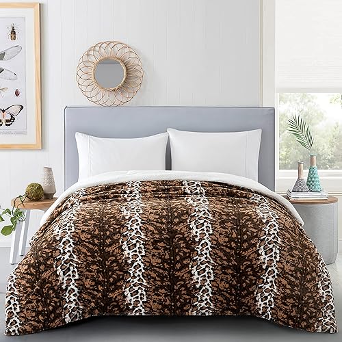 Manta de piel sintética marrón con estampado de leopardo cepillado de doble cara de 50 x 60 pulgadas, manta de felpa ligera y esponjosa para sofá,