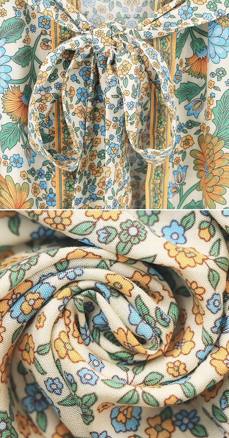 R.Vivimos Women's Vintage Floral Print Beach Boho Cardigan Kimono Maxi Swimwear Cover up Dress Wrap - Image 7