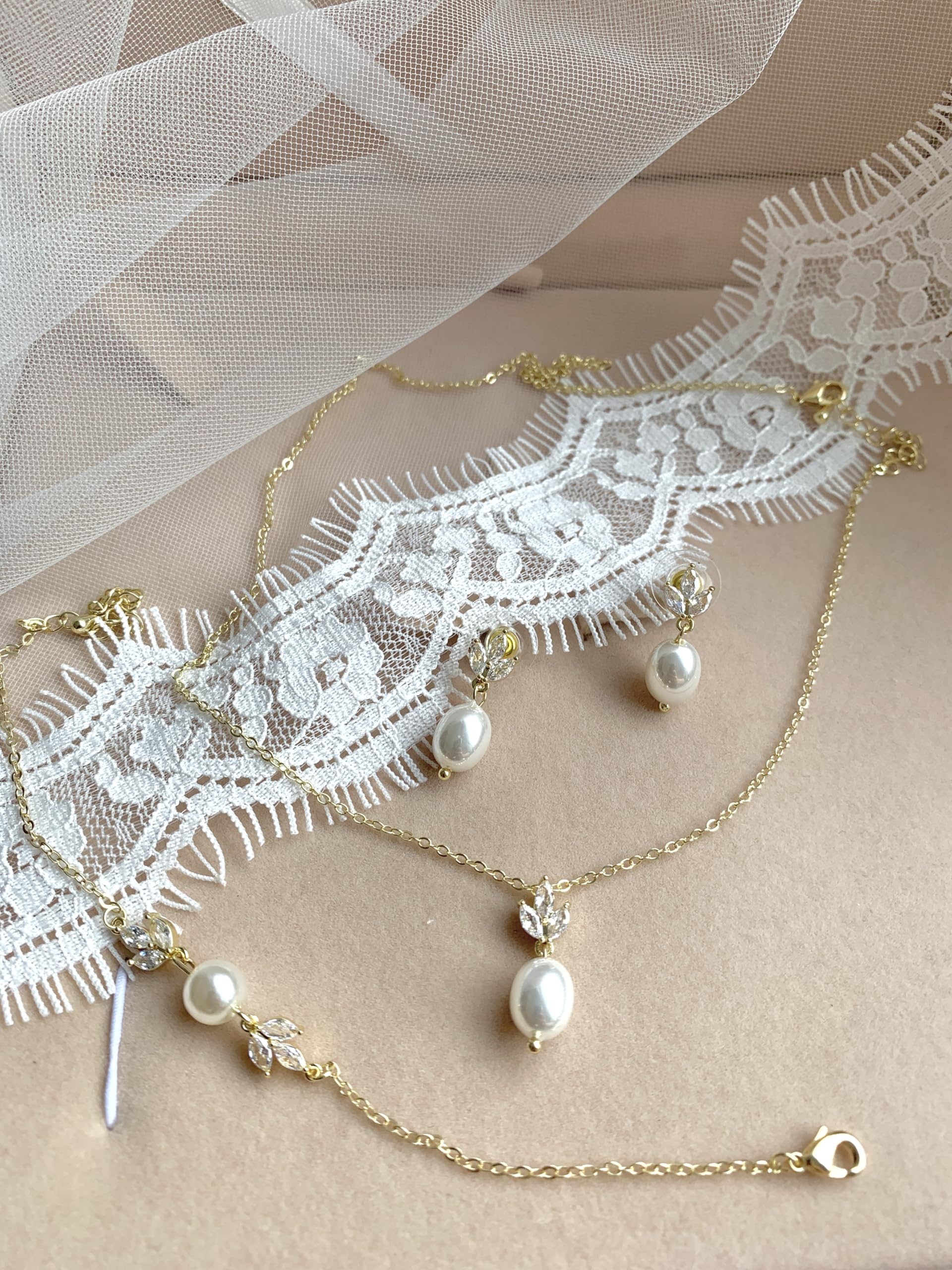 GOLD 3er PERLEN Set Zirkonia Strass Schmuck Kette Schmuckset Armband Kommunion Ball Abiball Hochzeit Brautschmuck