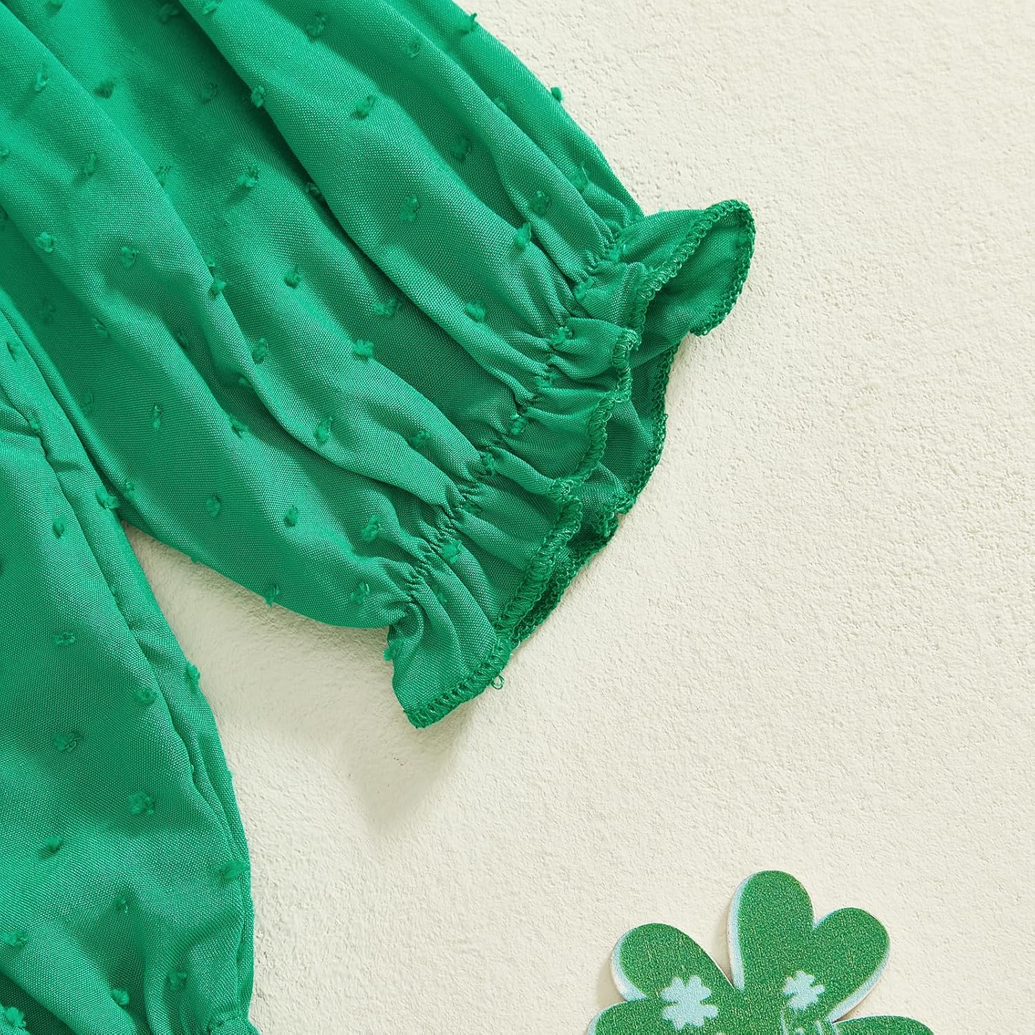 Infant Baby Girl St Patricks Day Outfit Embroidered Clover Romper Green Onesie Long Sleeve Smocked Bubble Clothes - Image 5