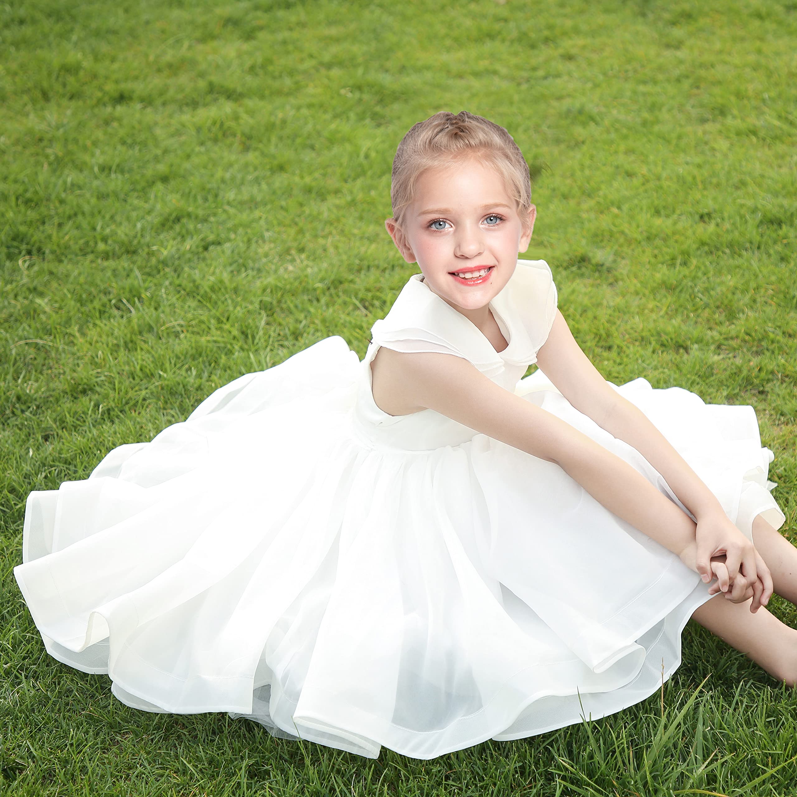 Sunny Fashion Vestito Bambina Fiore Bianca Nozze Pageant Damigella d'Onore Toga 3-10 Anni