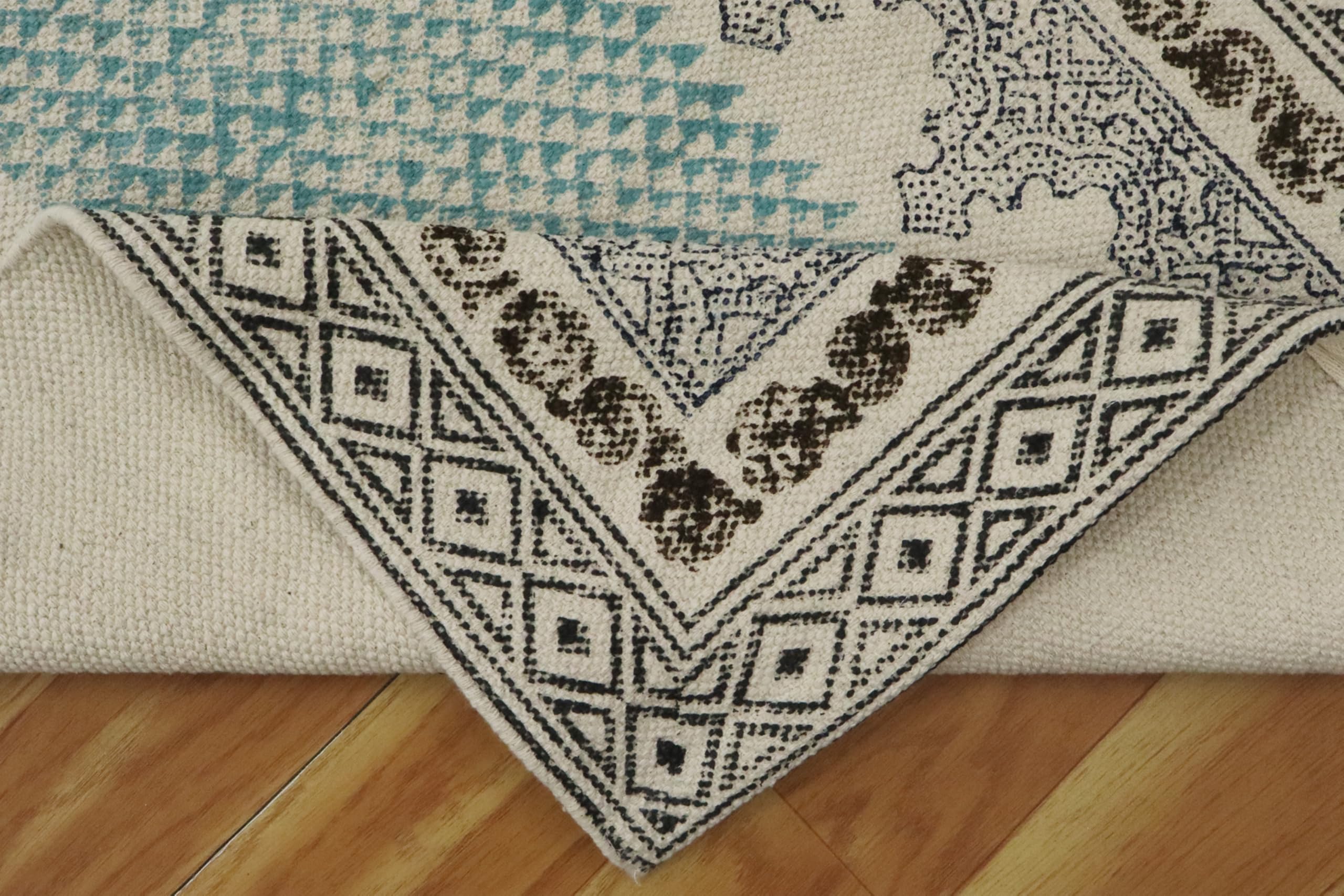 Baumwollläufer, 2 x 20 Kelim-Teppich, grün und braun, flach gewebt, 0,19 Zoll, waschbarer Baumwollteppich, für drinnen und draußen, Läuferteppiche für Flur, Treppen, Korridor