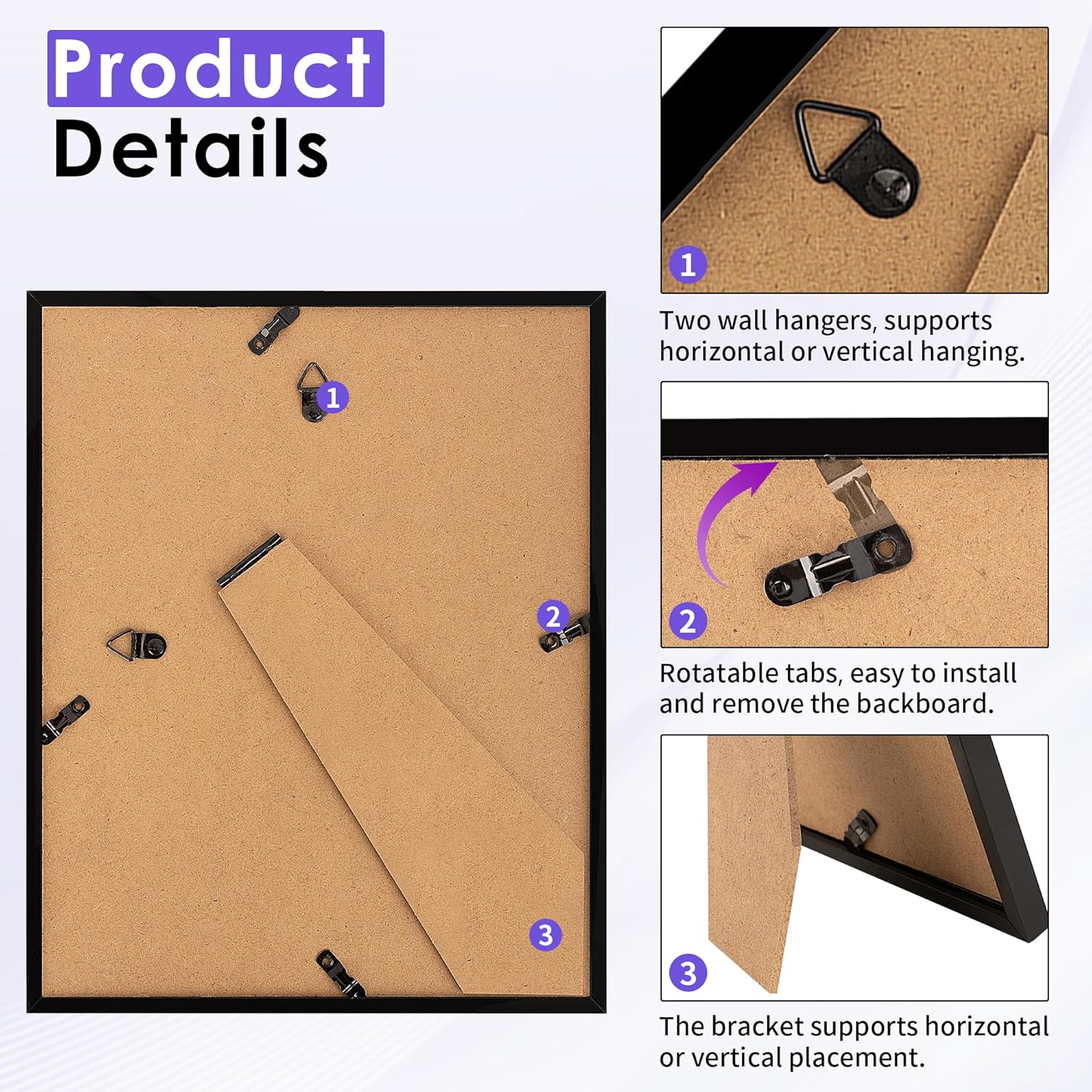 NEXCOVER 8x10 Picture Frame Black 4PK, 8 x 10 Photo Frame with Shatterproof HD Plexiglass, Picture Frames Collage for photos 5x7 with Mat or 8x10 Without Mat, Horizontal and Vertical for Wall Hanging or Tabletop - Image 6