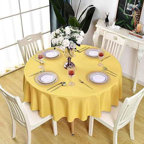 Yellow Round Tablecloth Waterproof Stain Resistant Wrinkle Free Table Cloth