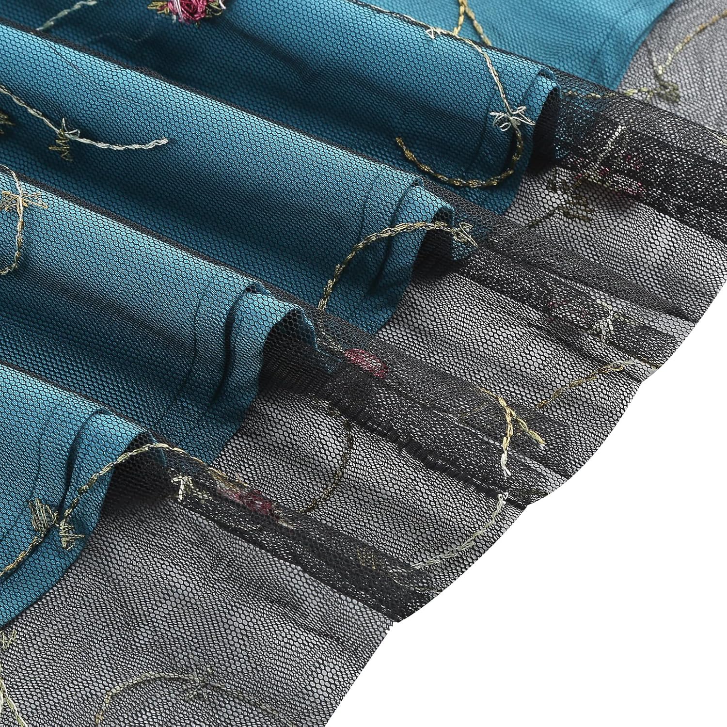 Women's Flower Embroidery Tulle Prom Dresses Floral Embroidered Tulle Dress for Women Homecoming Dresses Mesh Floral Dresses Short Vintage Cocktail Dress Knee Length Tea Dress Peacock Blue-Floral L - Image 2