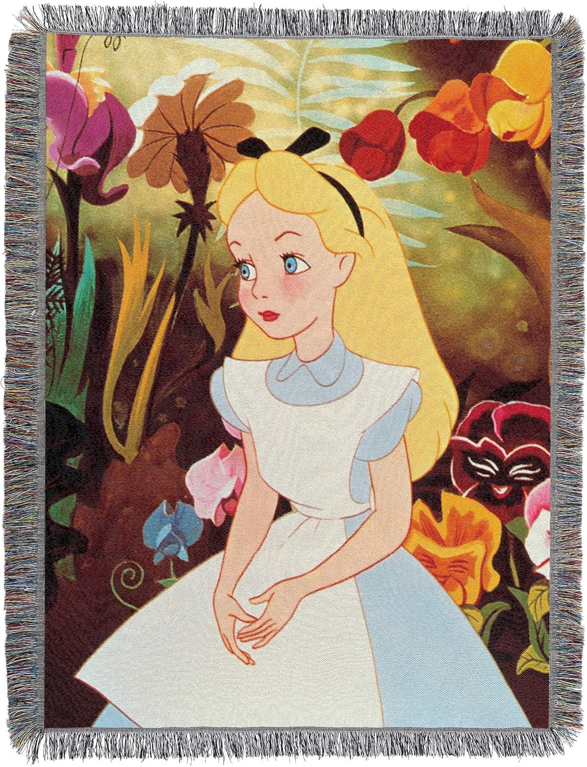 Amazon Com Disney Alice In Wonderland Alice In The Garden Woven Tapestry Throw Blanket 48 X 60 Home Kitchen