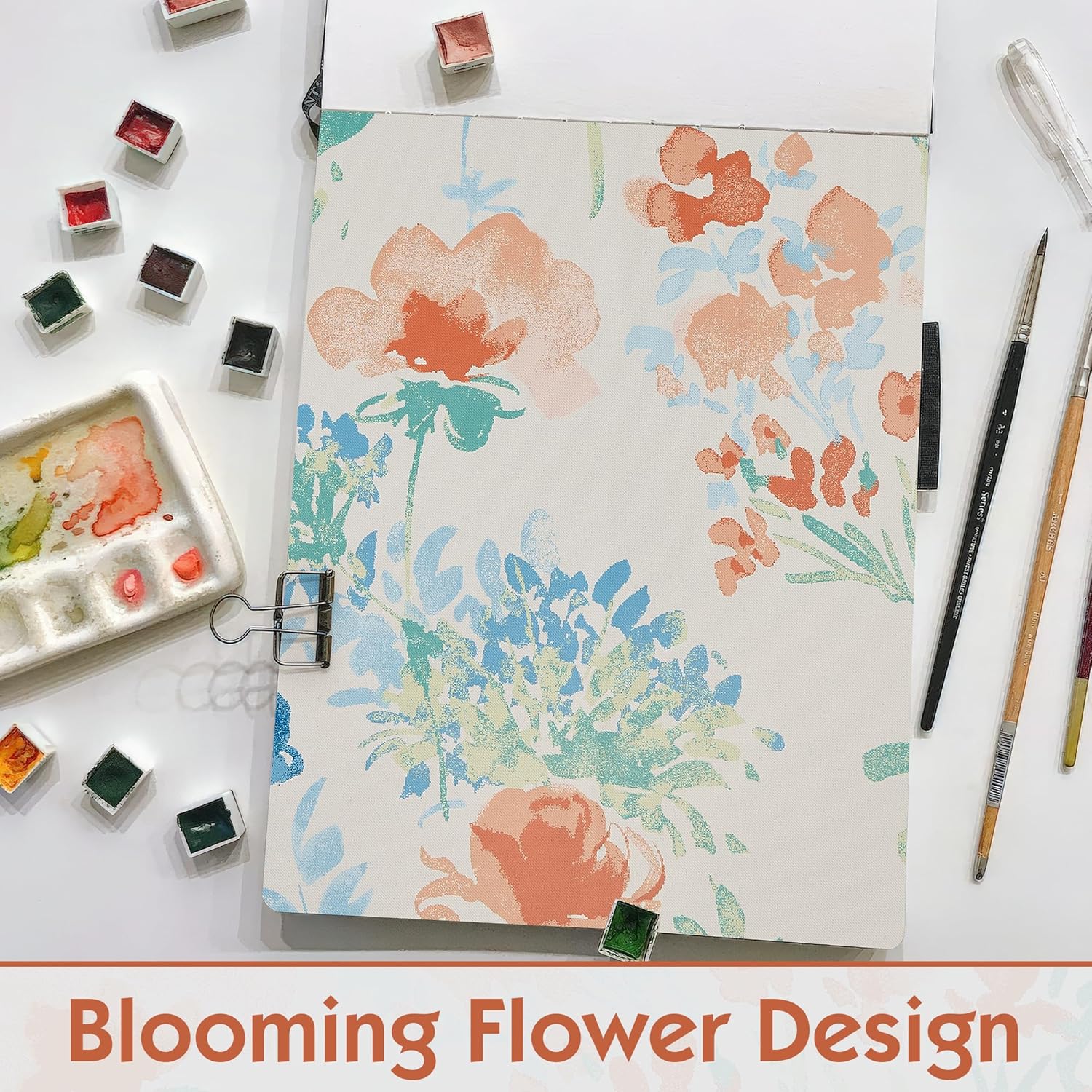 100% Blackout Floral Curtains 63 Inch Length for Bedroom, Watercolor Red Blue Room Darkening Thermal Insulated Grommet Window Curtains, Living Room Flower Patterned Drapes 2 Panels Set