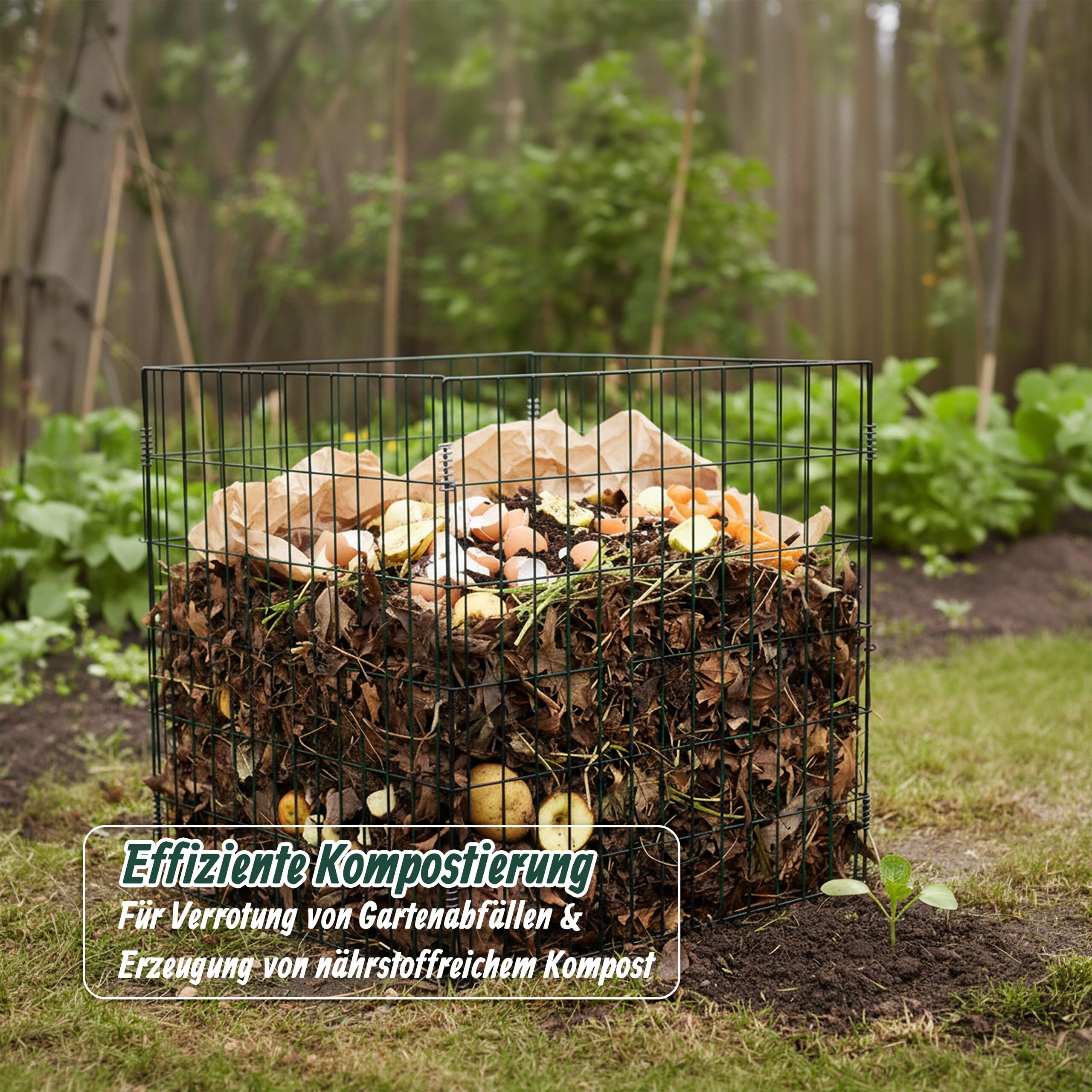 Relaxdays Komposter Metall, 2er Set, Biokomposter Garten, HBT 76x76x76 cm, pulverbeschichteter Drahtkomposter, Farbwahl