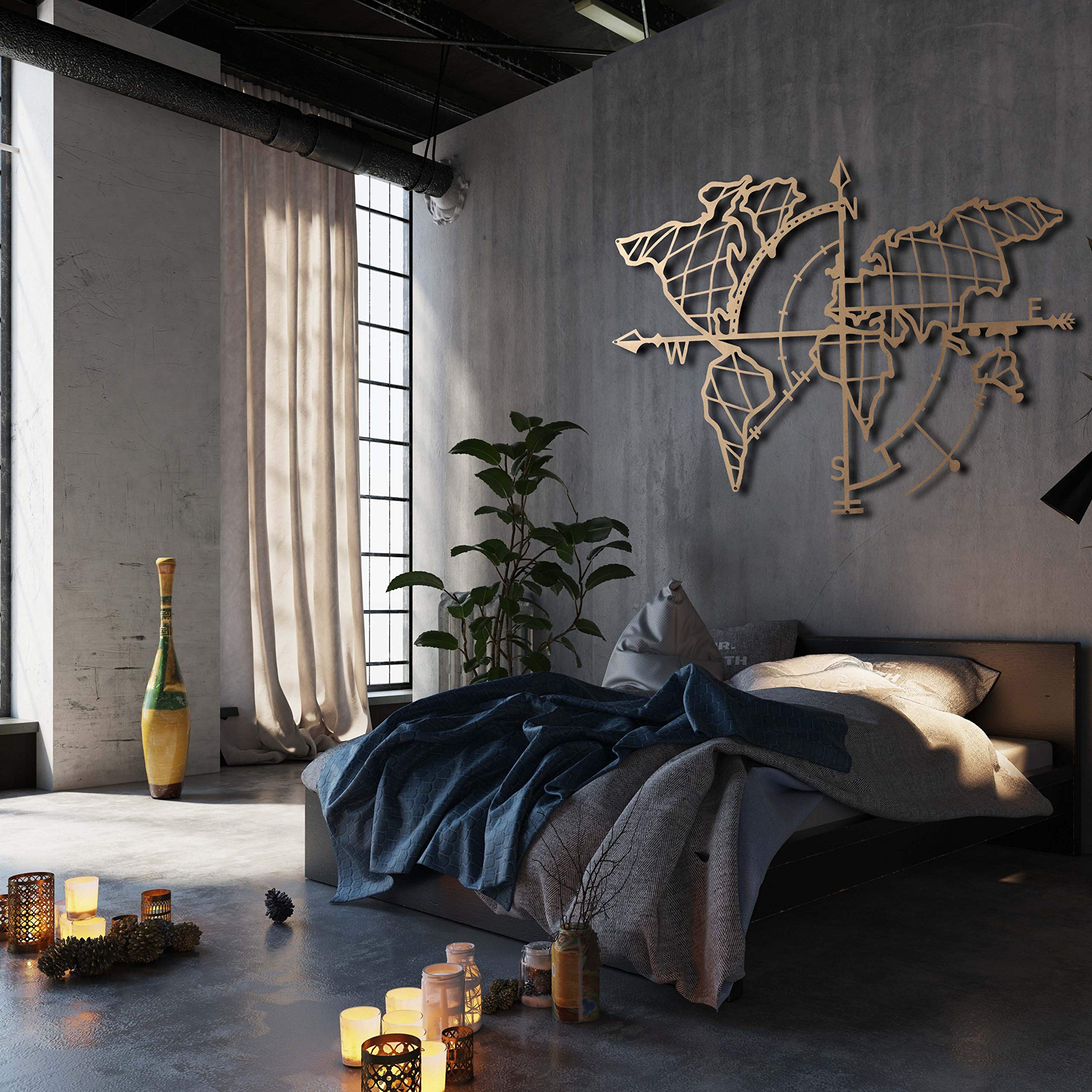 Tubibu Modern Wall Art, 100 Metal Metalic World Map, Size (26" x 38