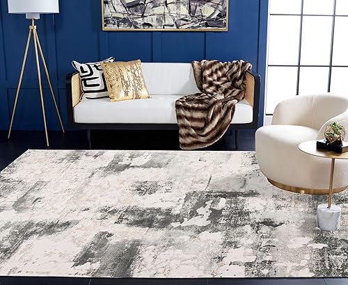 Miniatura 2 de SAFAVIEH Vogue Collection - Alfombra de área de 5 pies 3 pulgadas x 7 pies 6 pulgadas, beige y carbón, diseño abstracto moderno, no desprende pelusa