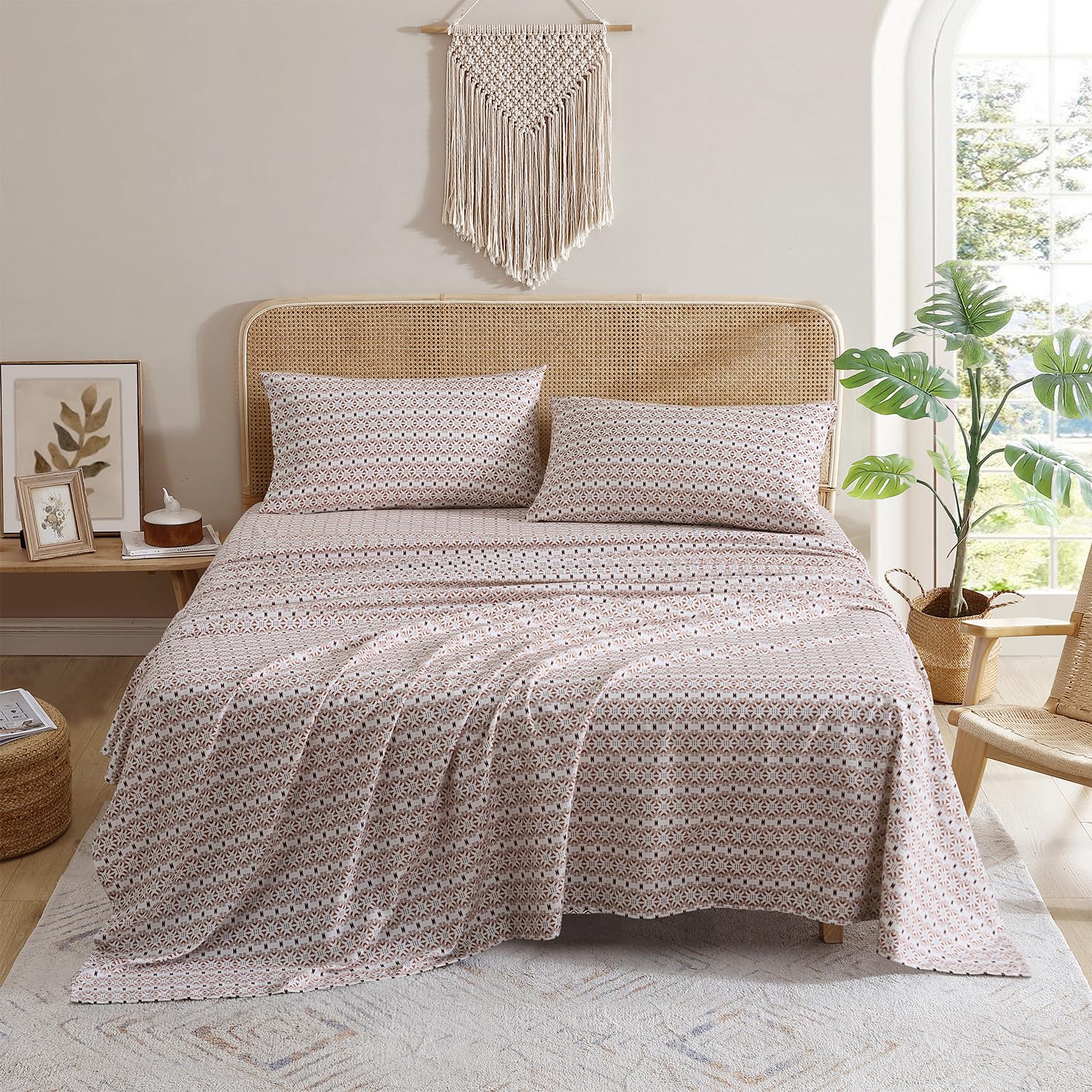 Indigo Ink Queen Size 4-Piece Bedding Set Flat Sheet Fitted Sheet Matching Pillowcases Soft Cotton Flannel Medium-Weight for