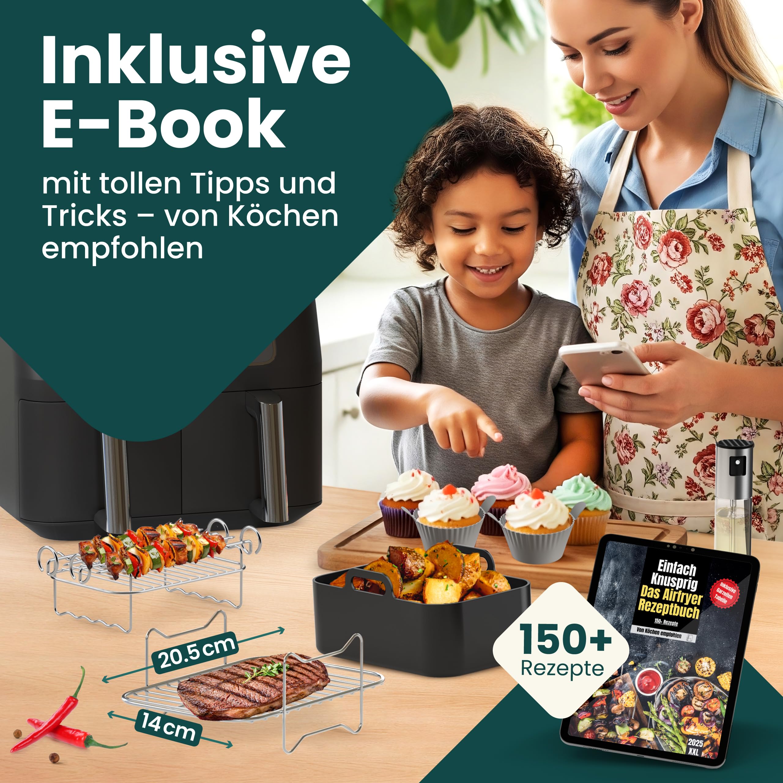 Ninja - Accesorio para freidora de aire caliente Ninja AF400EU 7,6 – 9,5 l, ajuste exacto y silicona más gruesa, libro electrónico con 150 recetas, accesorios para freidora de aire