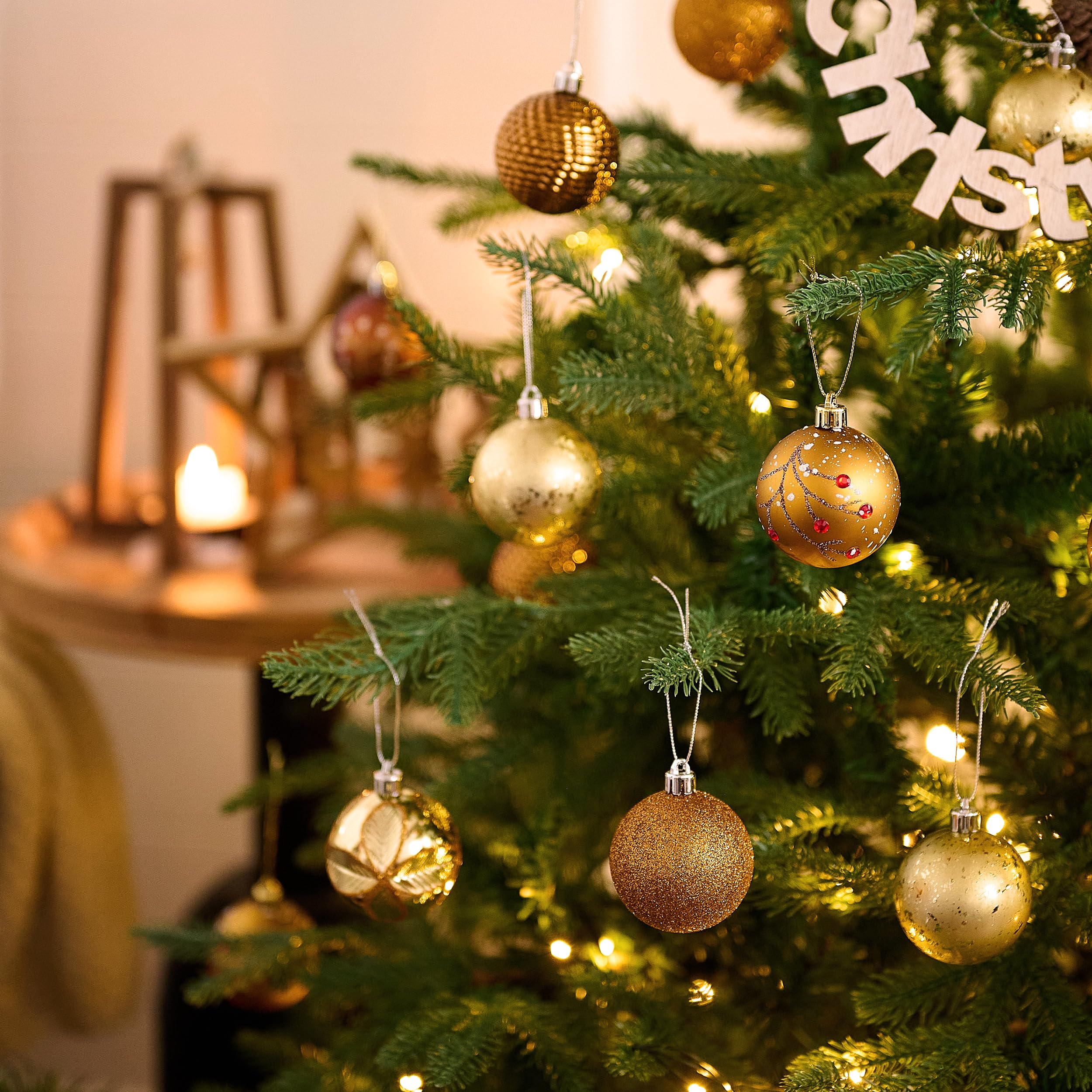 Valery Madelyn Lot de 30 décorations de sapin de Noël incassables en bronze, cuivre et or, 6 cm, marron forêt à suspendre pour décoration de Noël