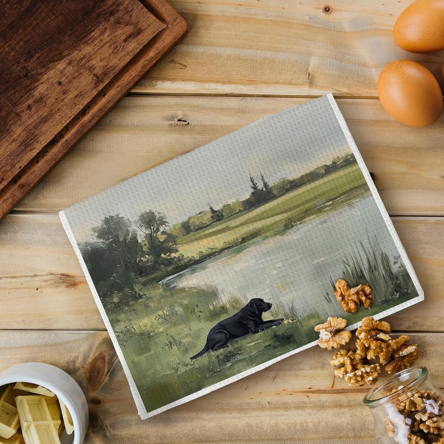 Vintage Black Labrador Kitchen Towels, Black Lab Gifts, Rustic Country Nature Landscape Decorative Hand Towels for Bathroom, Farmhouse Cottagecore Dog Dish Tea Towel Dish, 16x24 Inch - Image 5